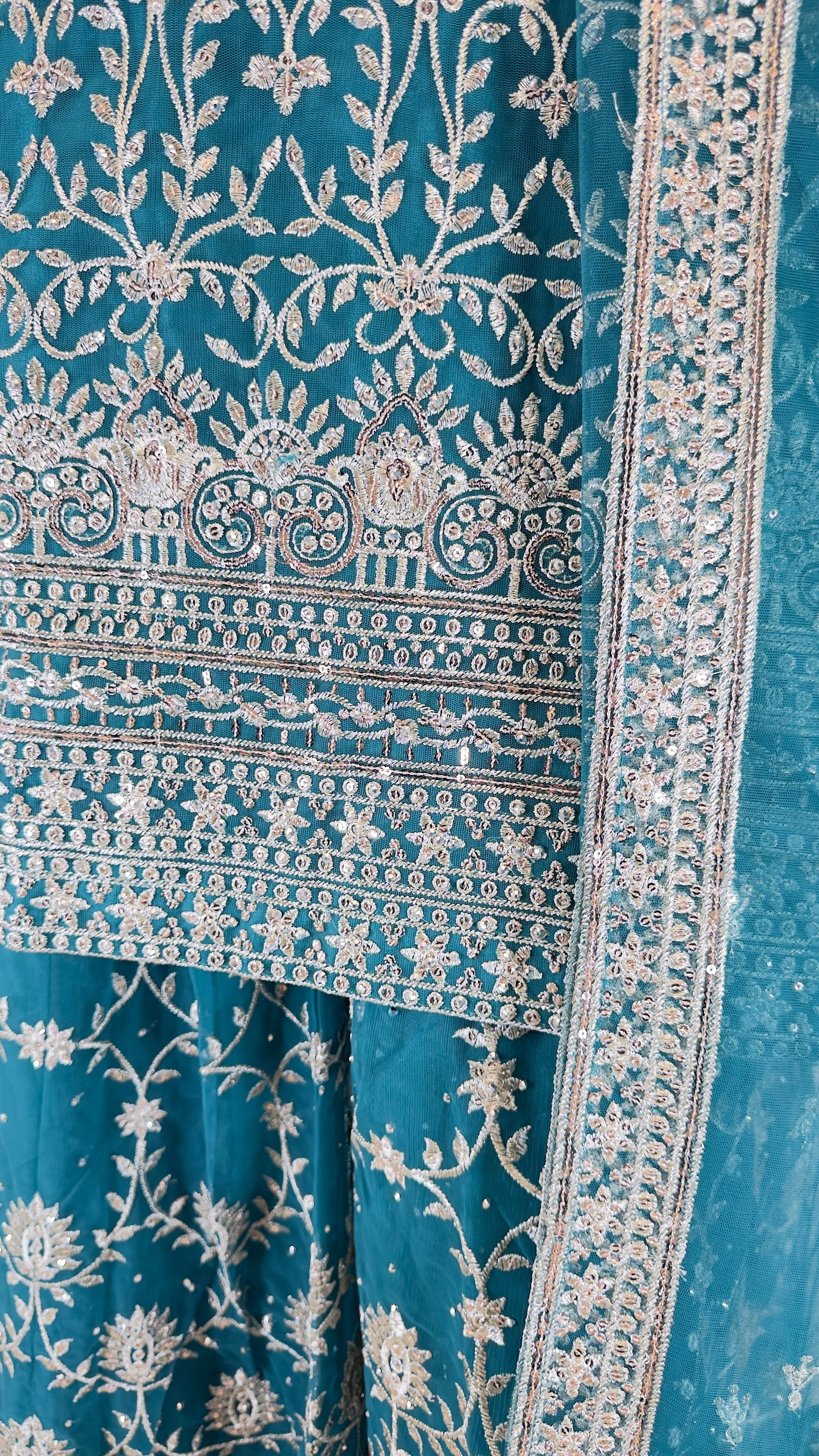 Peacock Blue Net Sharara Set