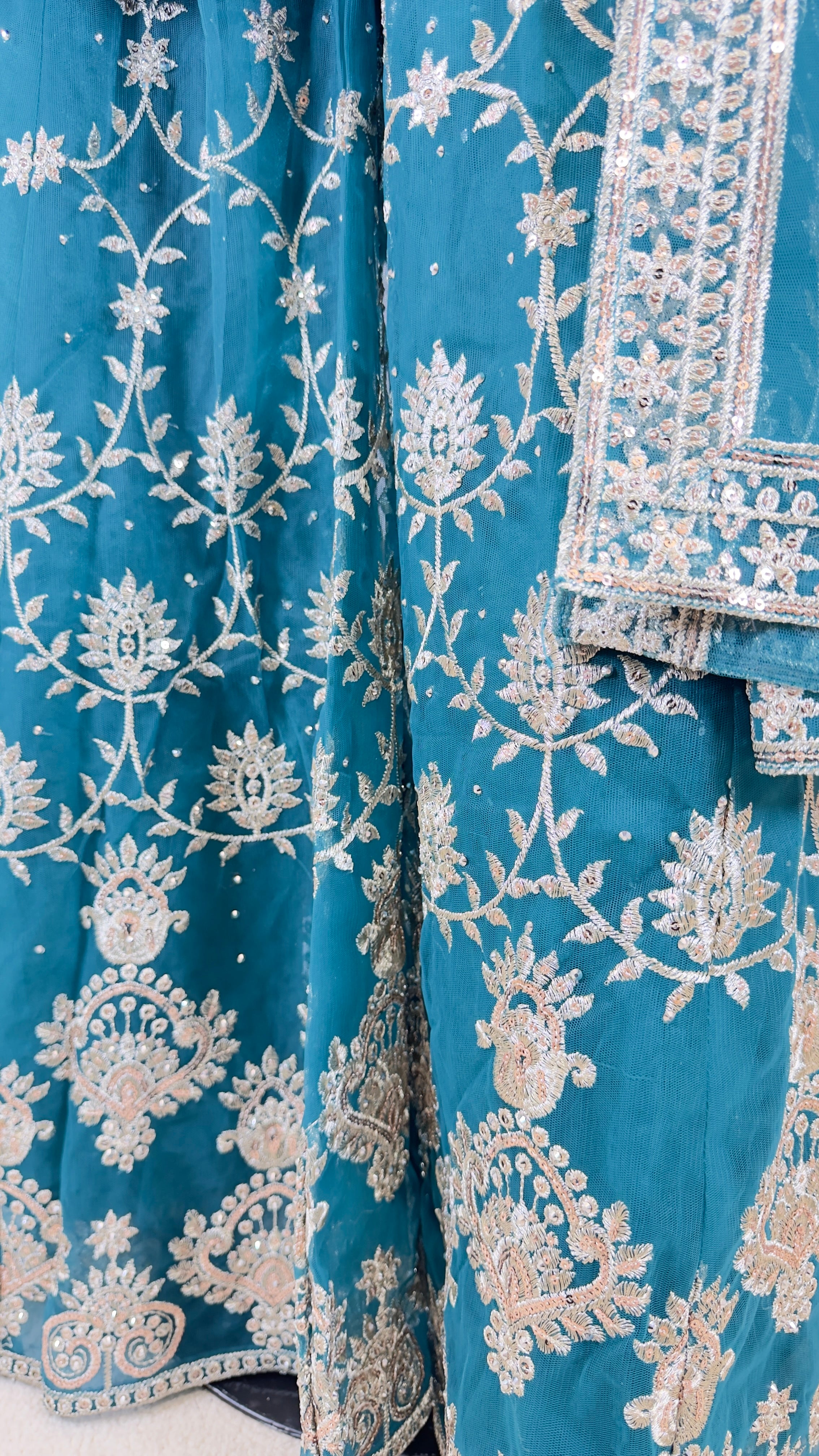 Peacock Blue Net Sharara Set