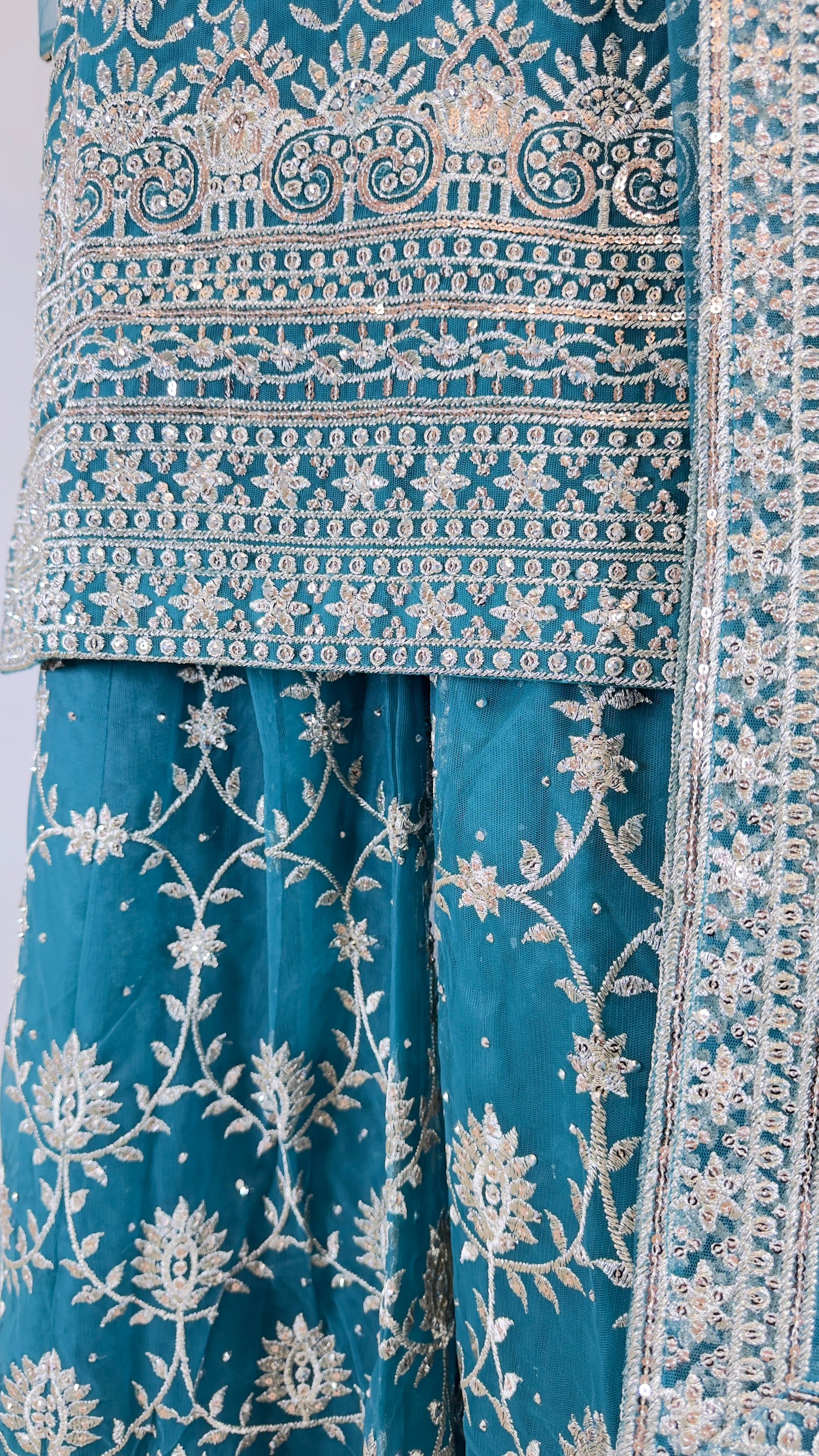 Peacock Blue Net Sharara Set