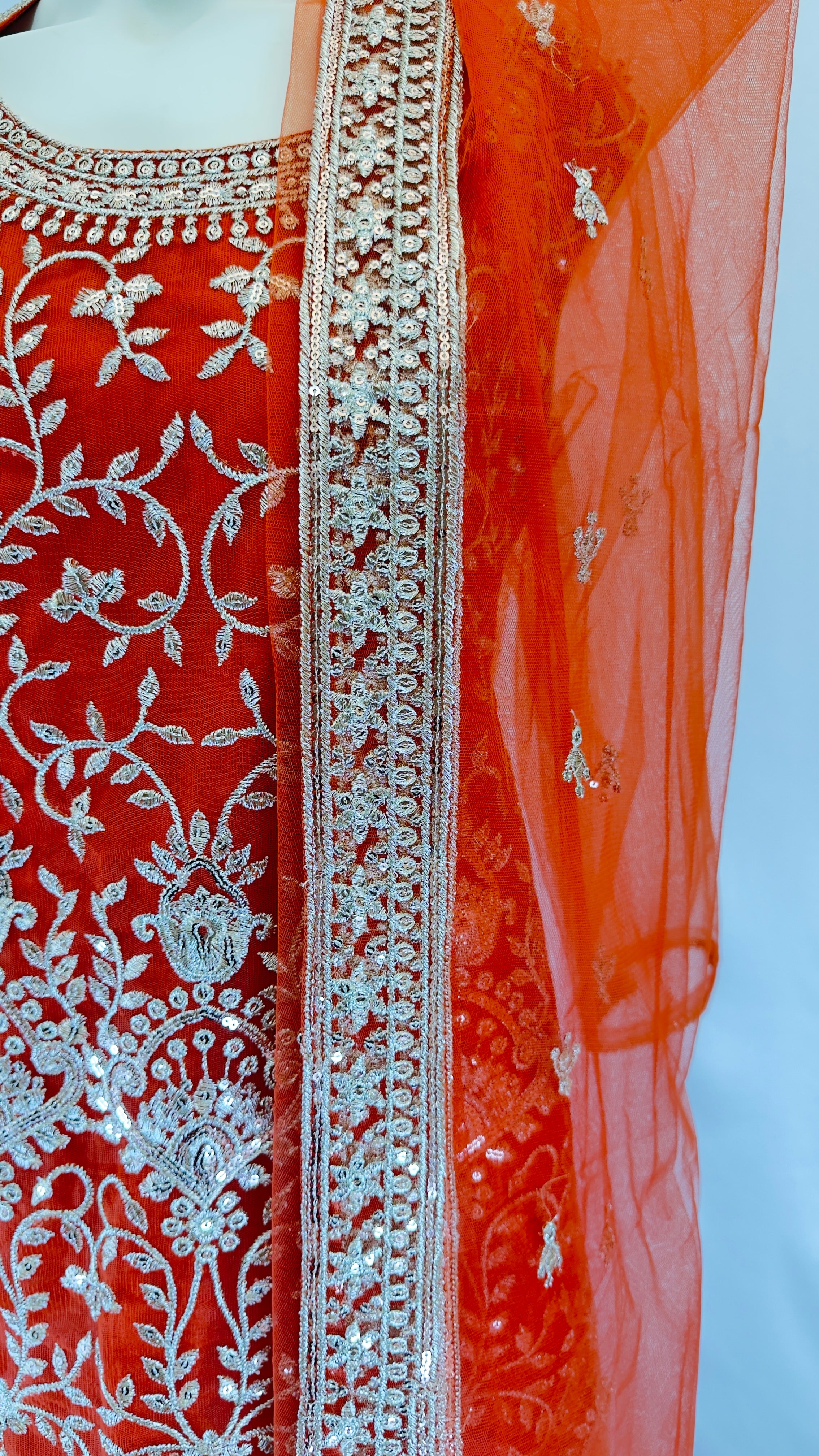 Orange Rust Net Sharara Set