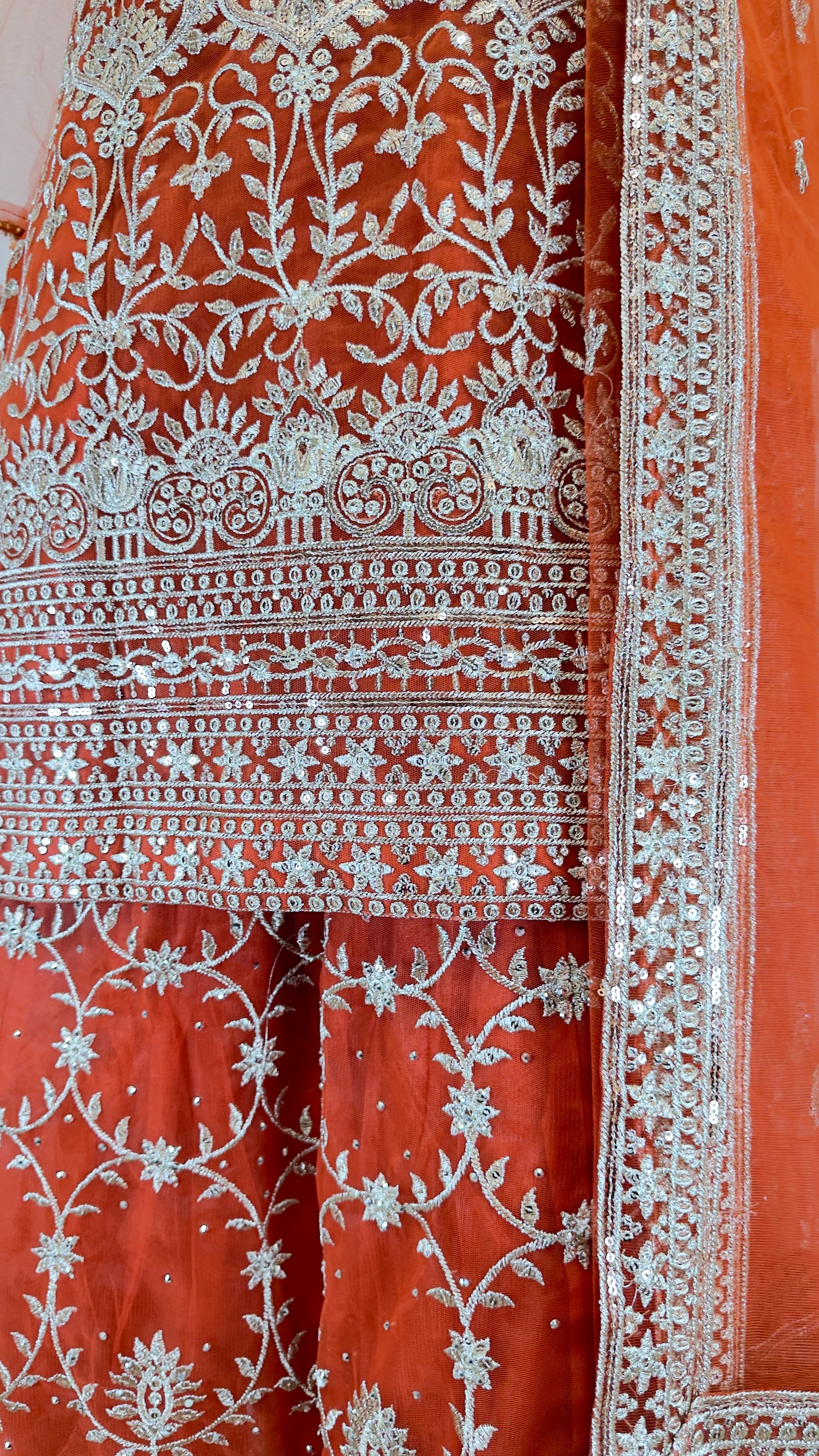 Orange Rust Net Sharara Set
