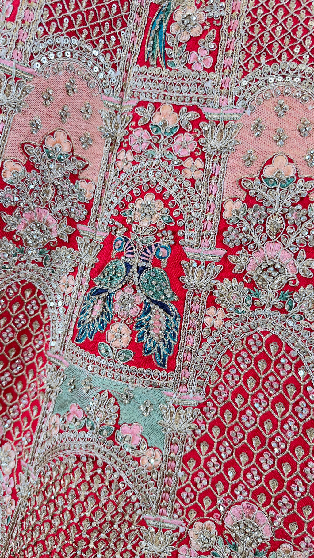 Crimson Red Silk Bridal Lehenga with Golden Handwork