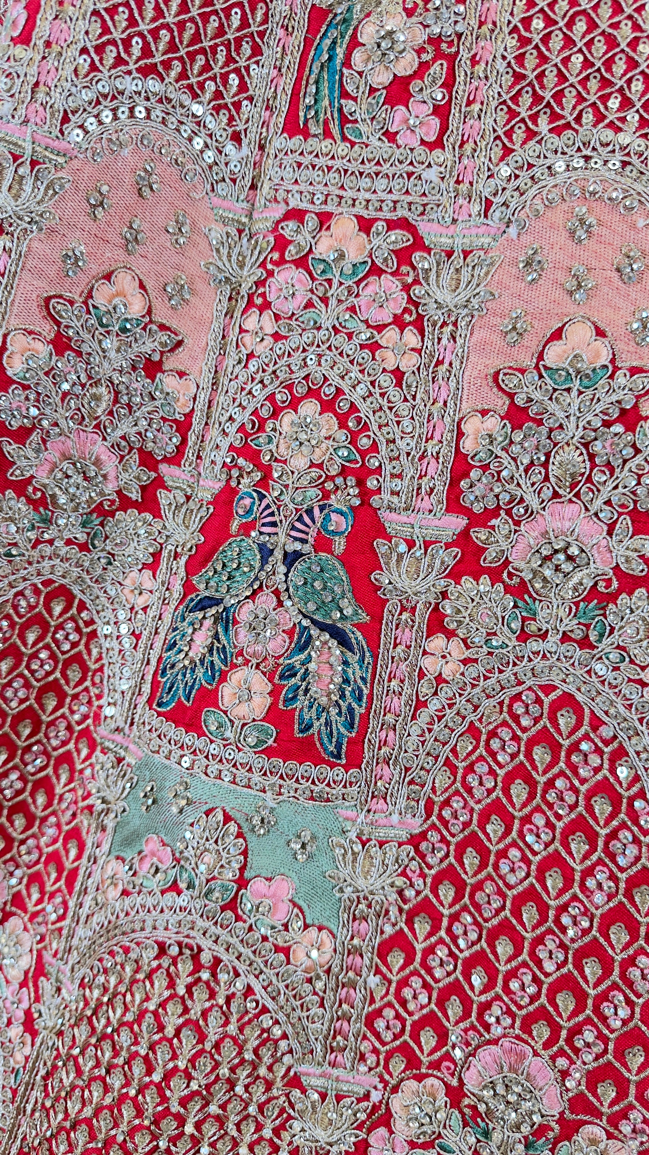 Crimson Red Silk Bridal Lehenga with Golden Handwork