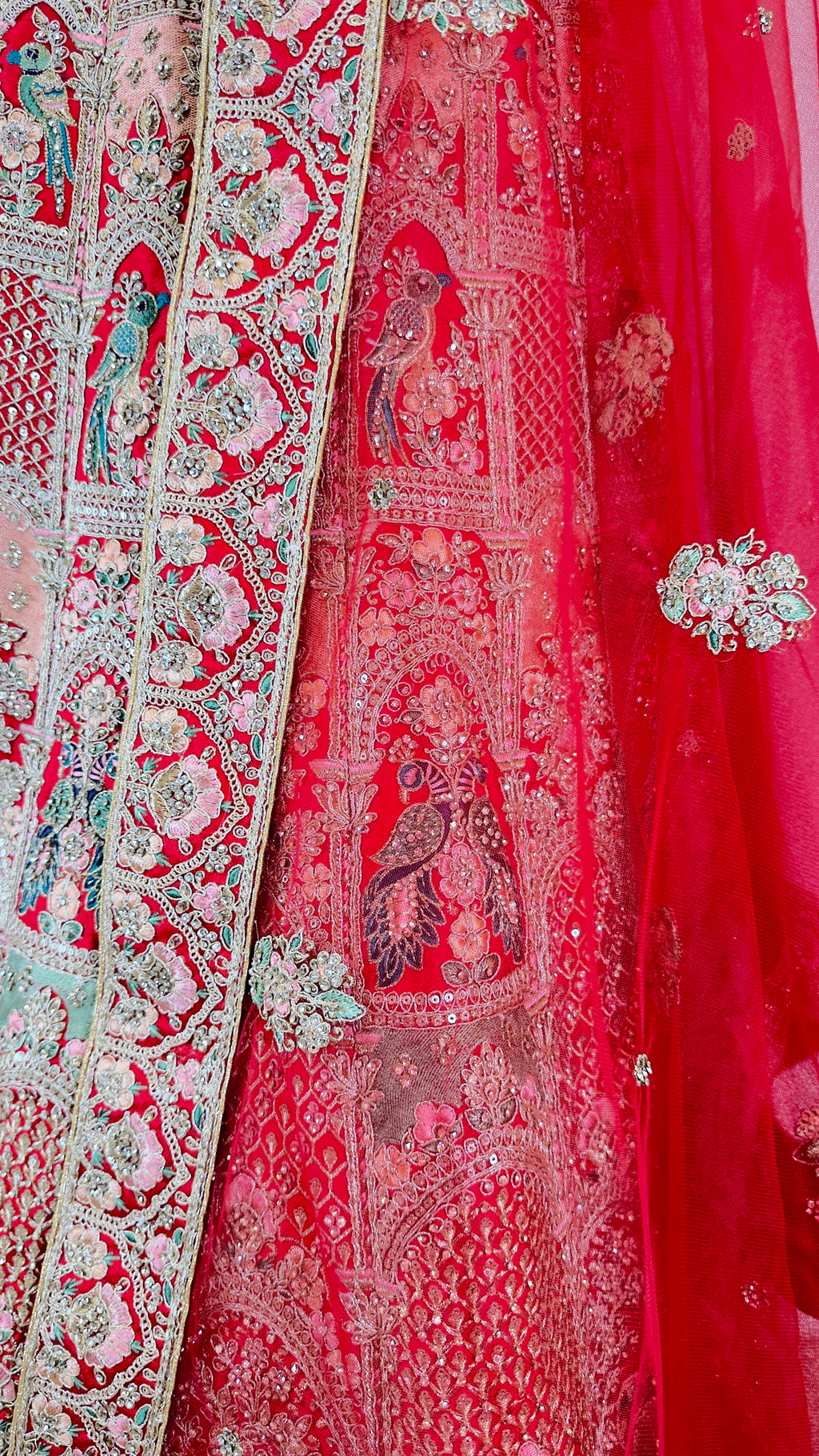 Crimson Red Silk Bridal Lehenga with Golden Handwork