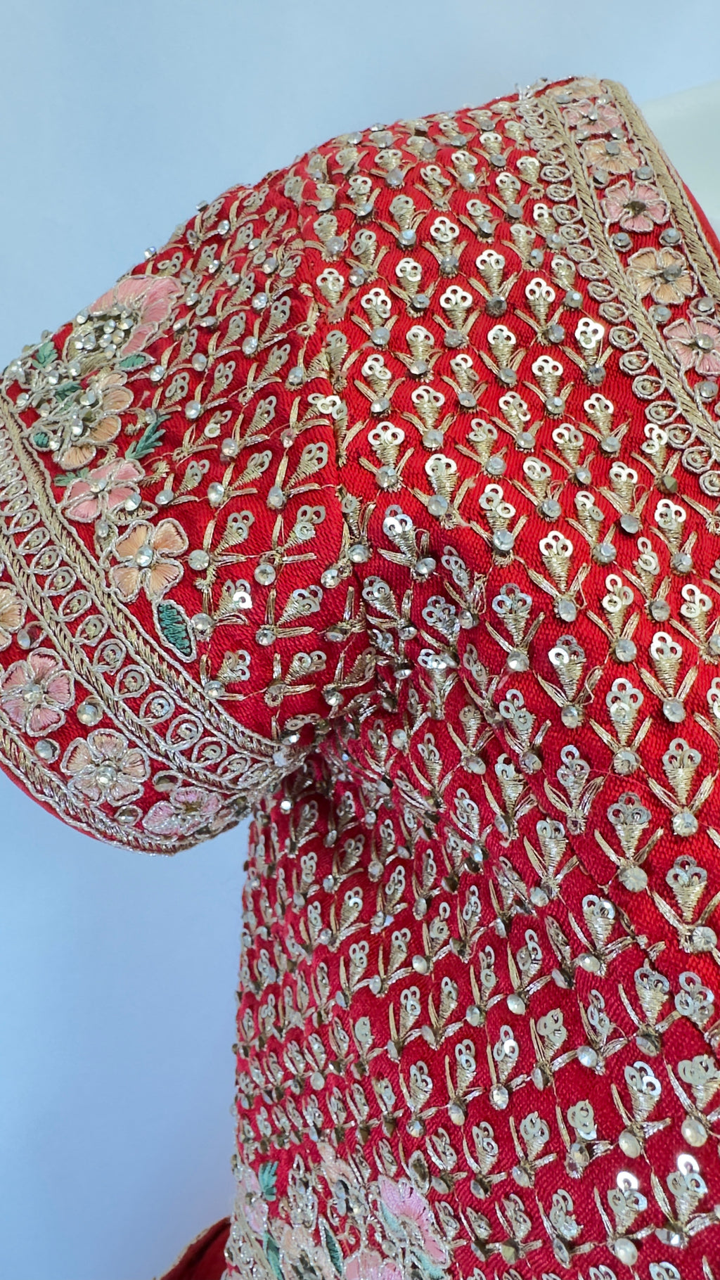 Crimson Red Silk Bridal Lehenga with Golden Handwork