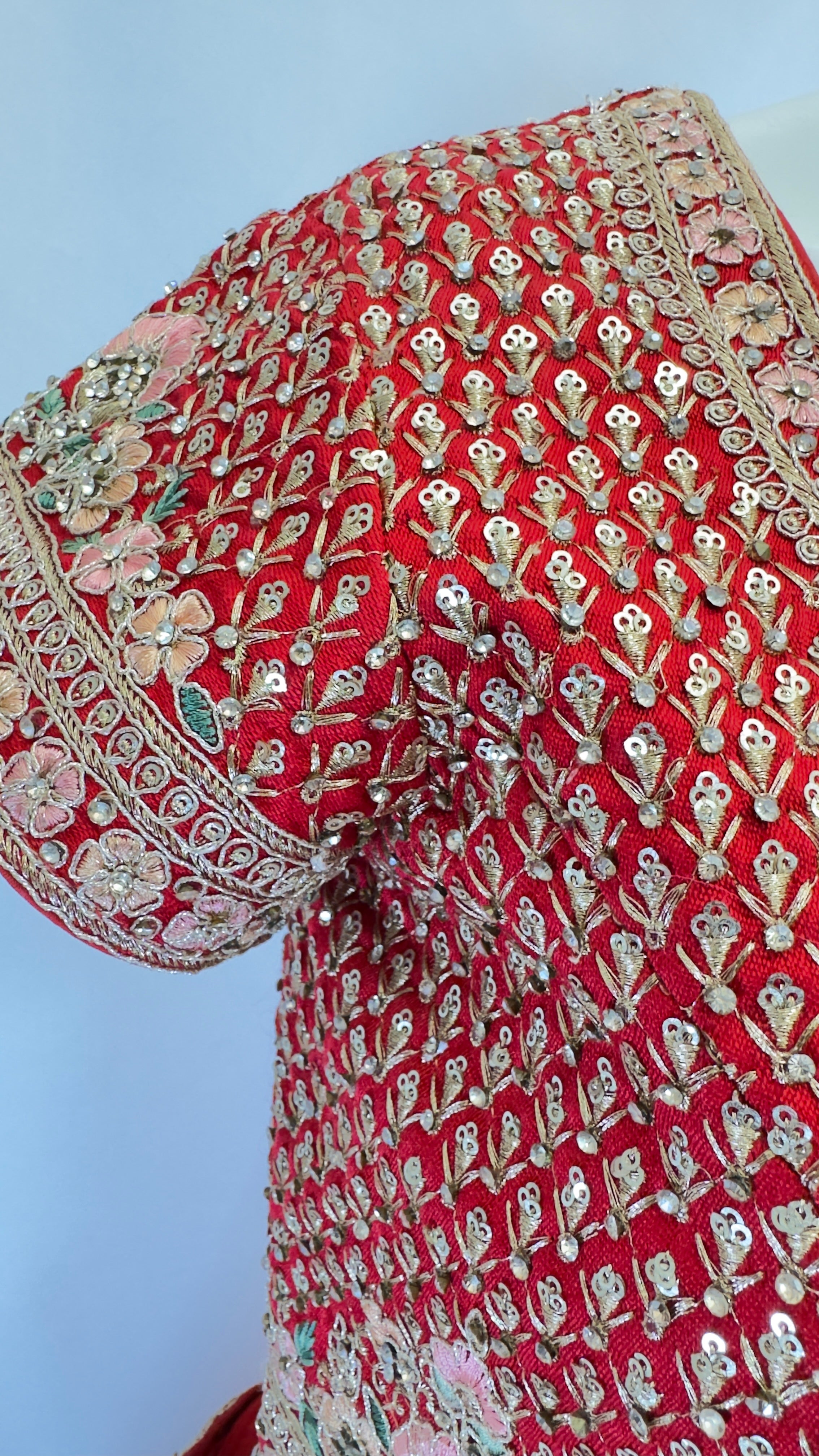Crimson Red Silk Bridal Lehenga with Golden Handwork