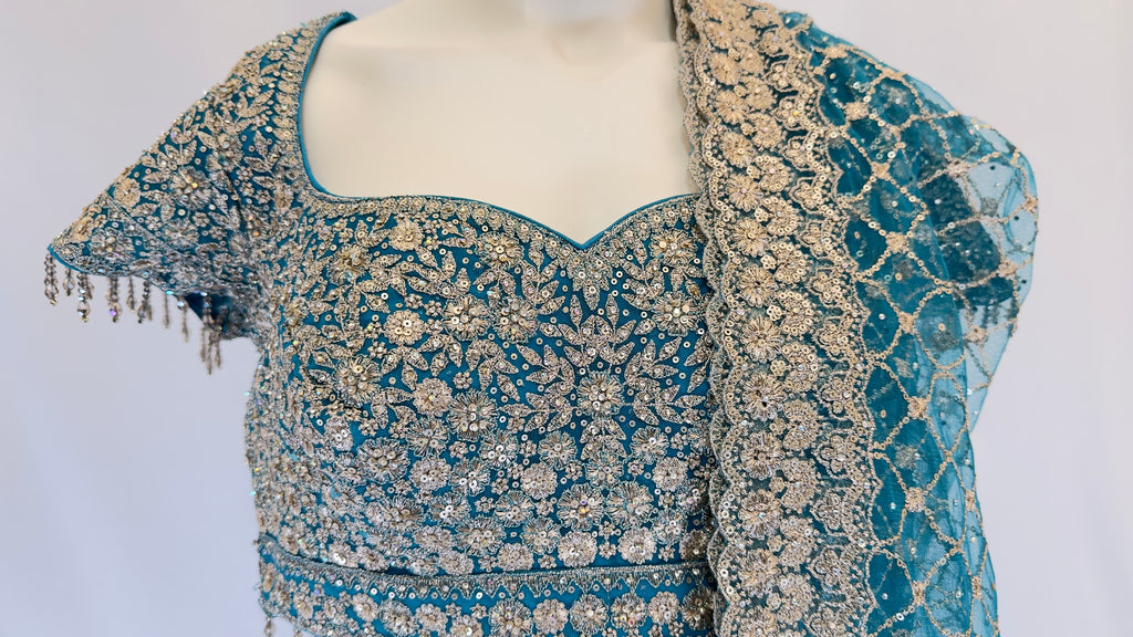 Teal Blue Full-Flared Lehenga Set