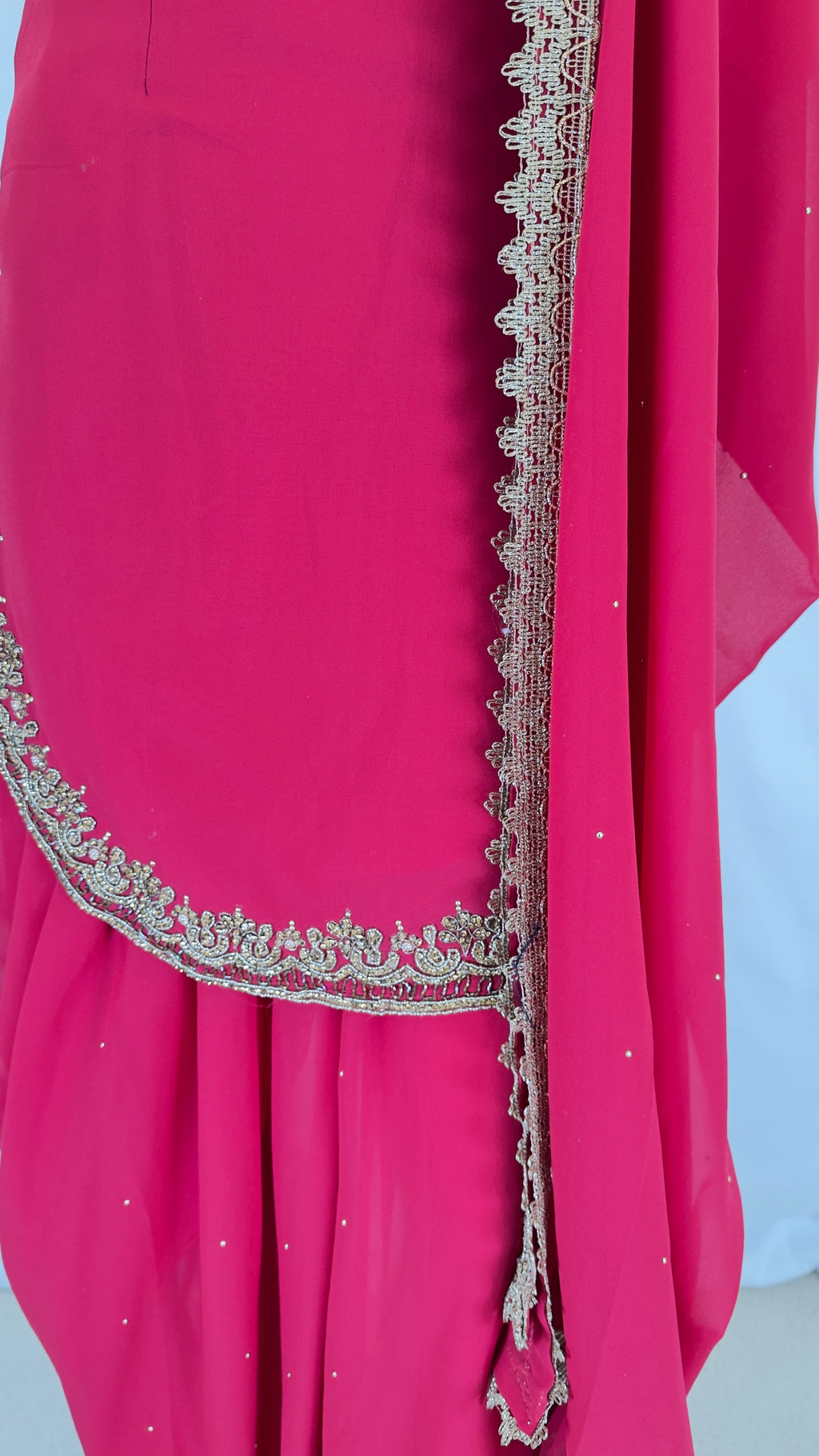 Red Dhoti-Style Outfit with Golden Embroidery