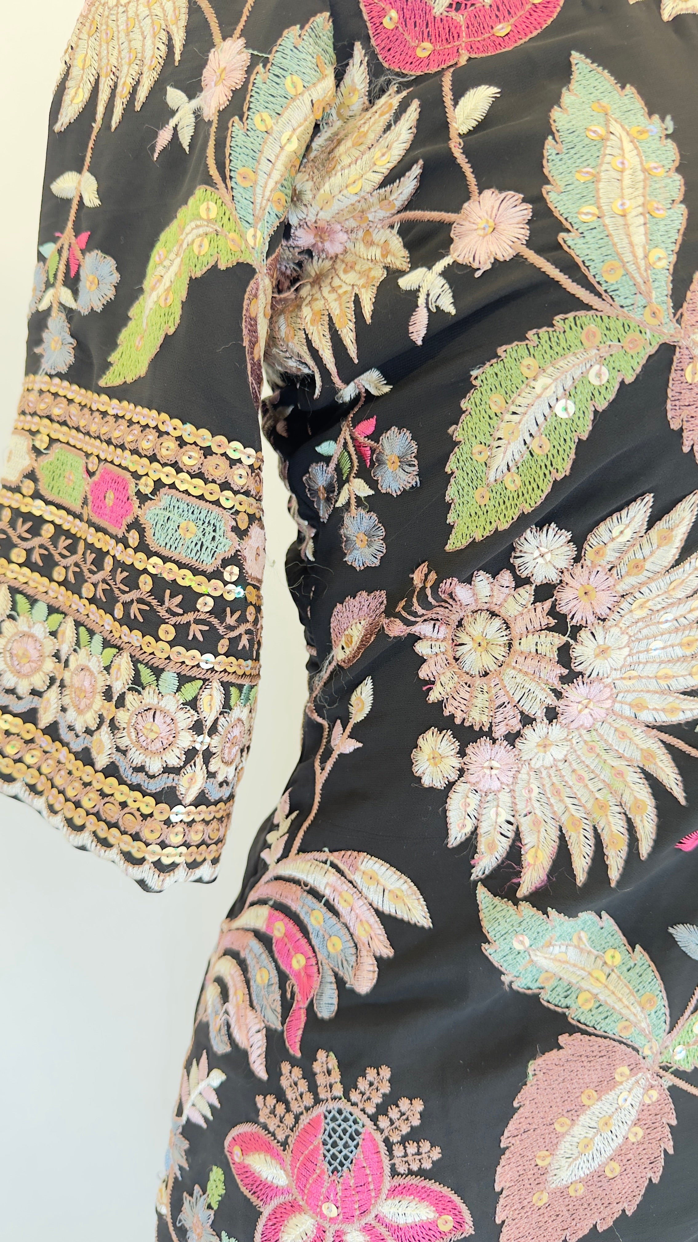 Black Crepe Floral Sharara Set with Chinon Dupatta