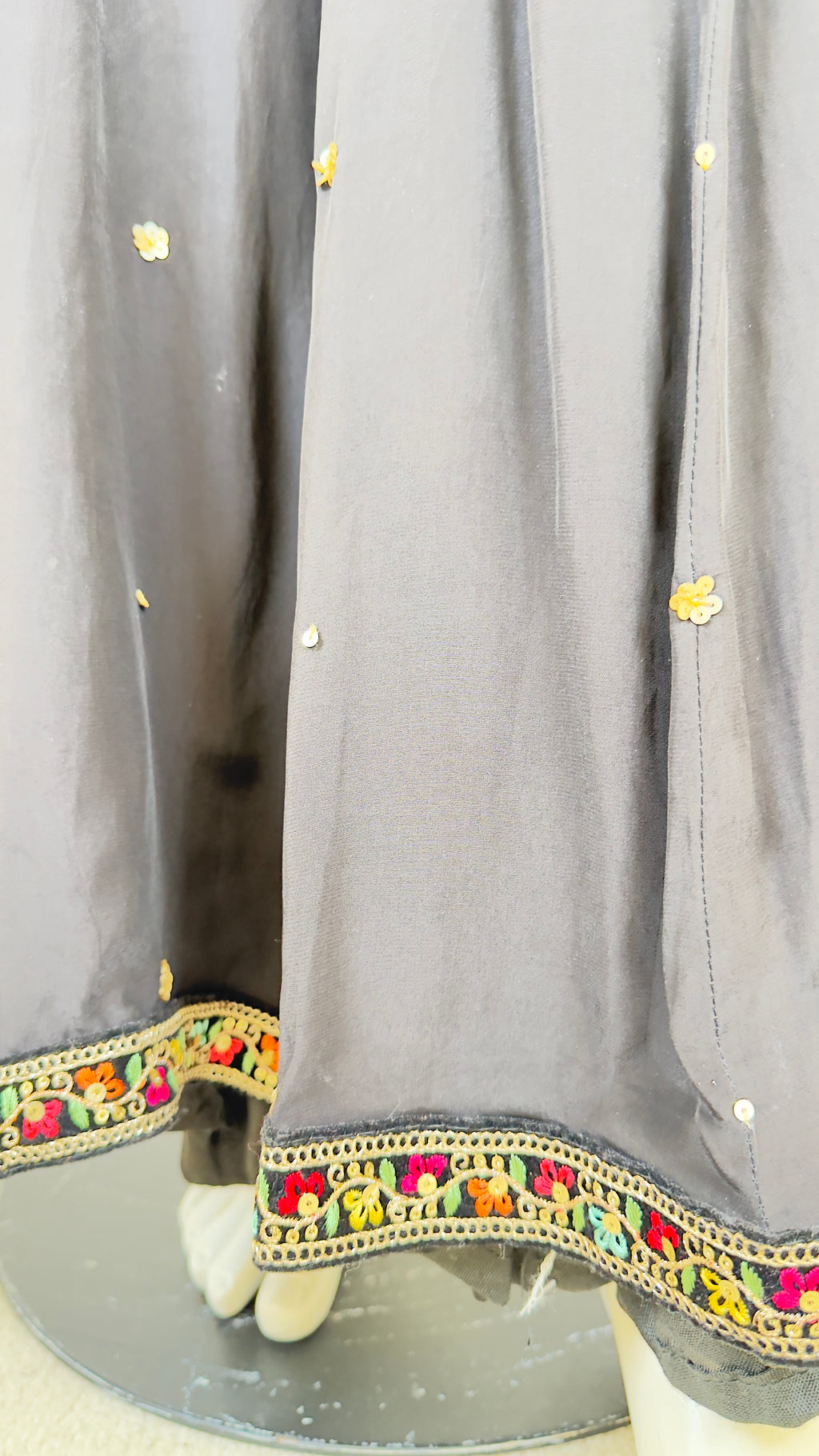 Black Crepe Floral Sharara Set with Chinon Dupatta