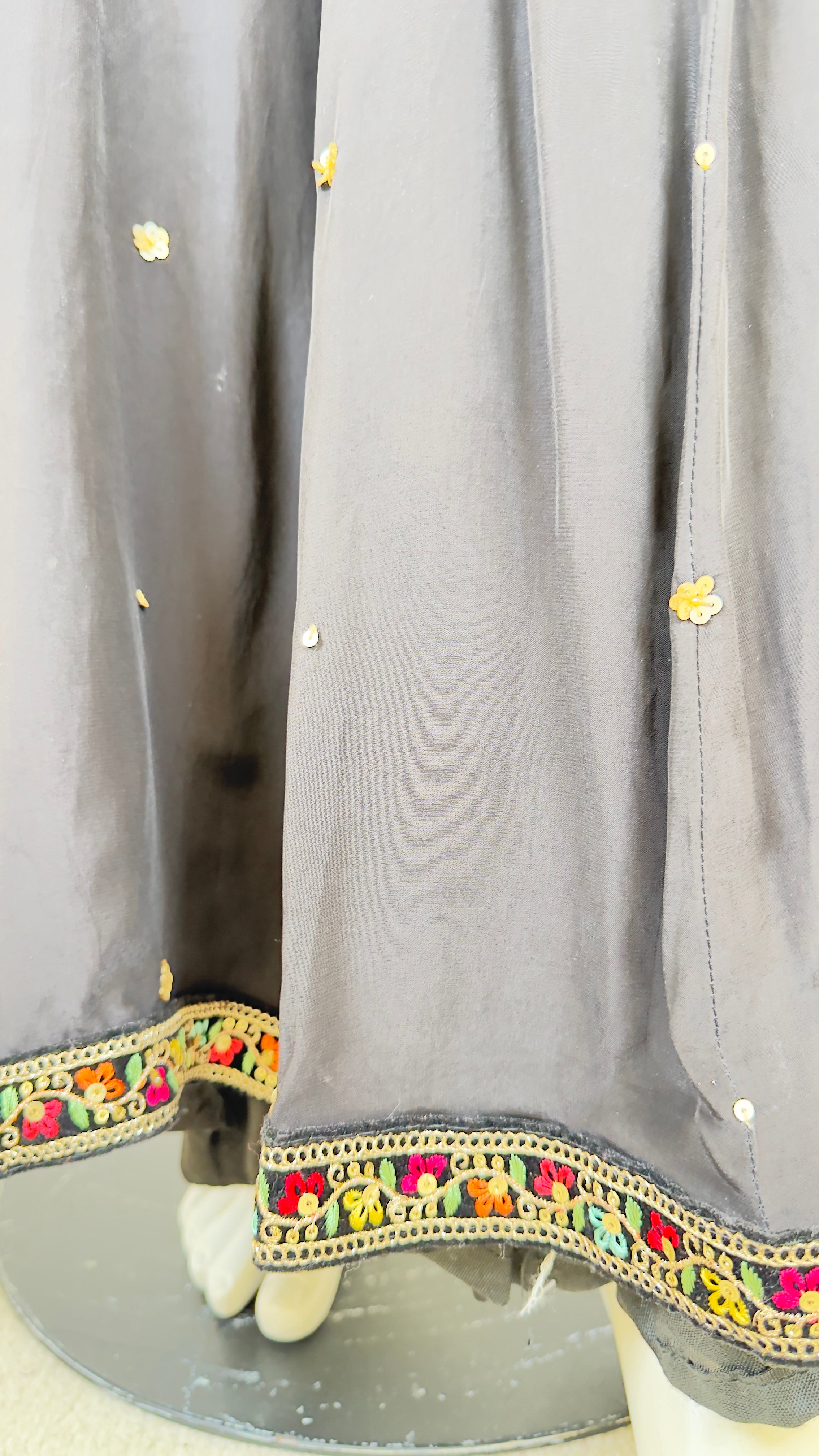 Black Crepe Floral Sharara Set with Chinon Dupatta