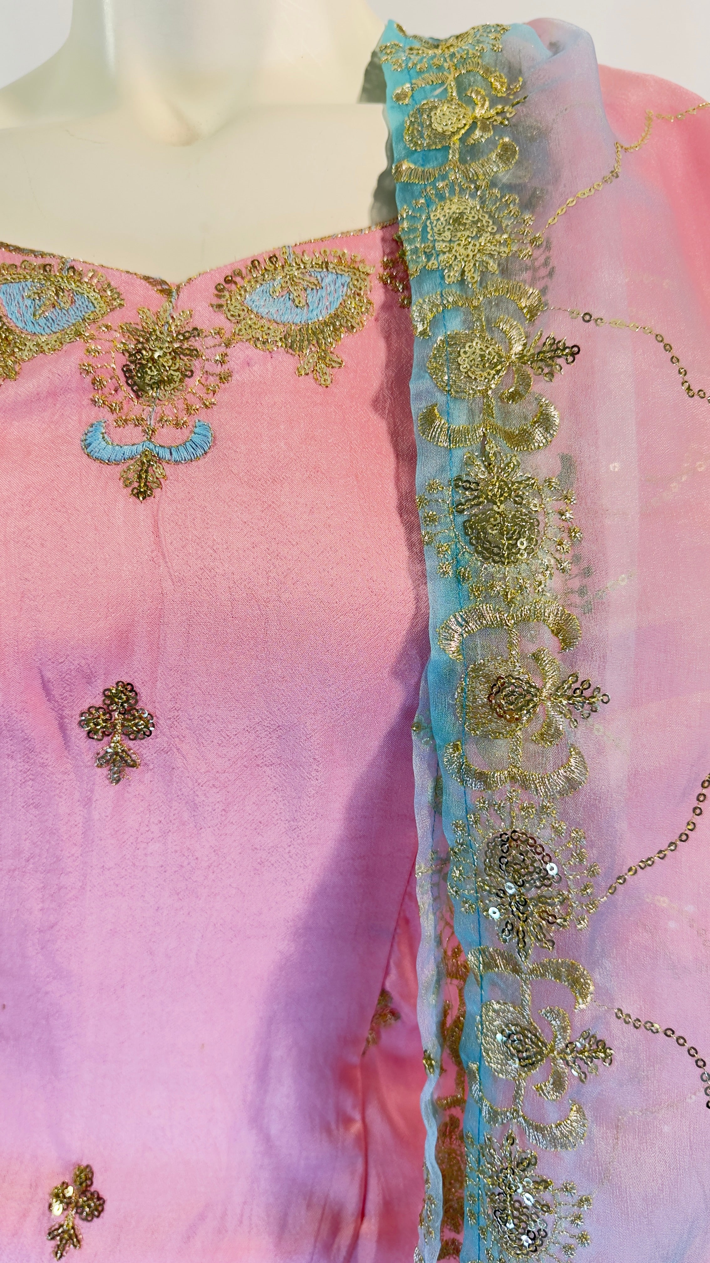 Pastel Triple Blend Lehenga Set with Embroidered Jaal Dupatta