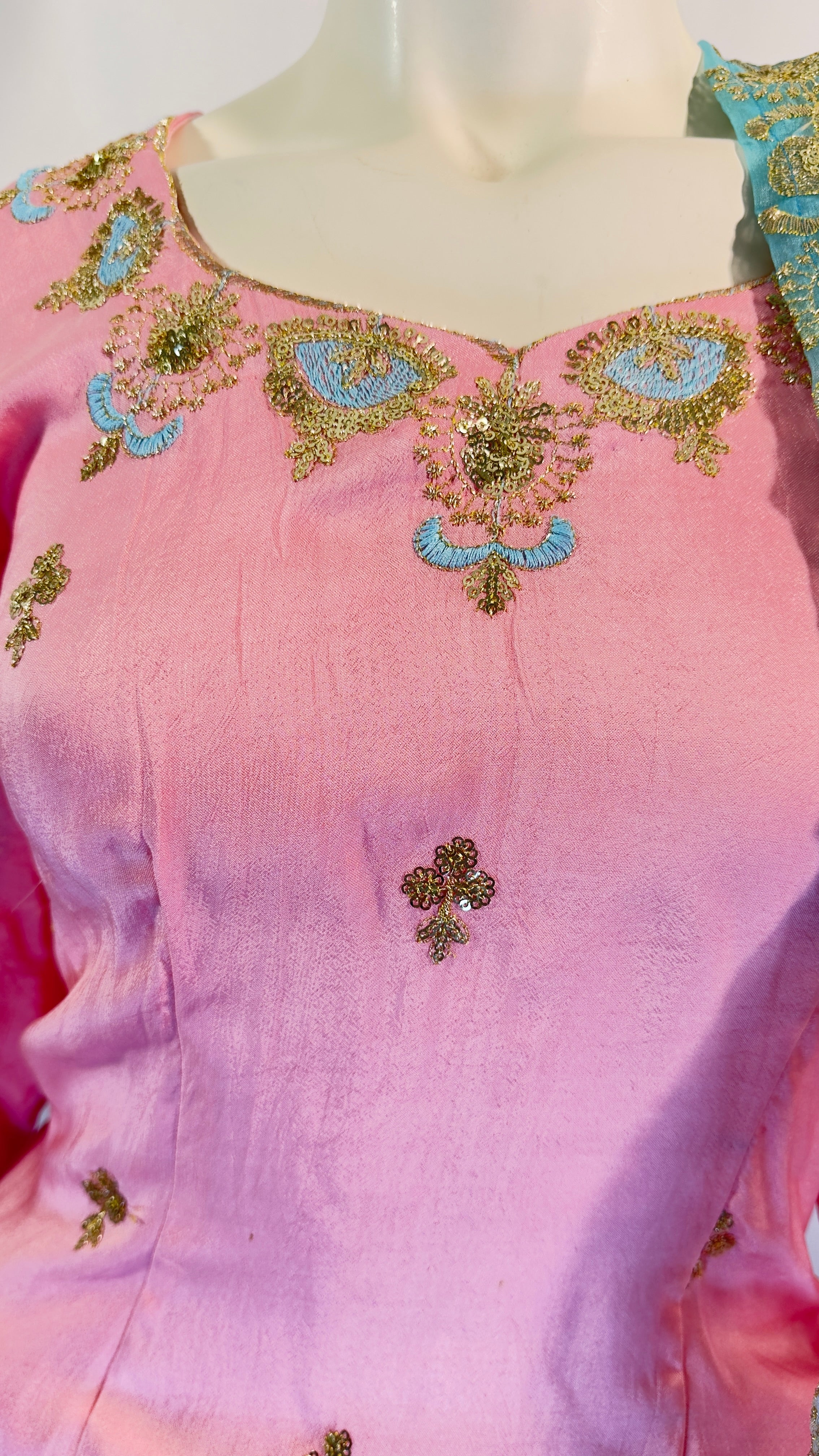 Pastel Triple Blend Lehenga Set with Embroidered Jaal Dupatta