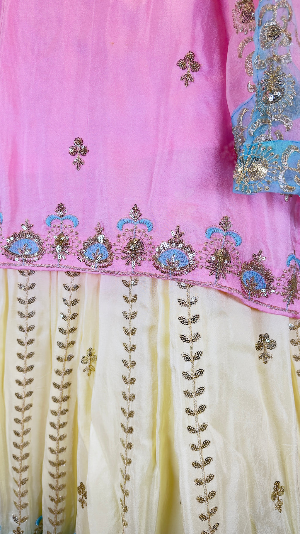 Pastel Triple Blend Lehenga Set with Embroidered Jaal Dupatta