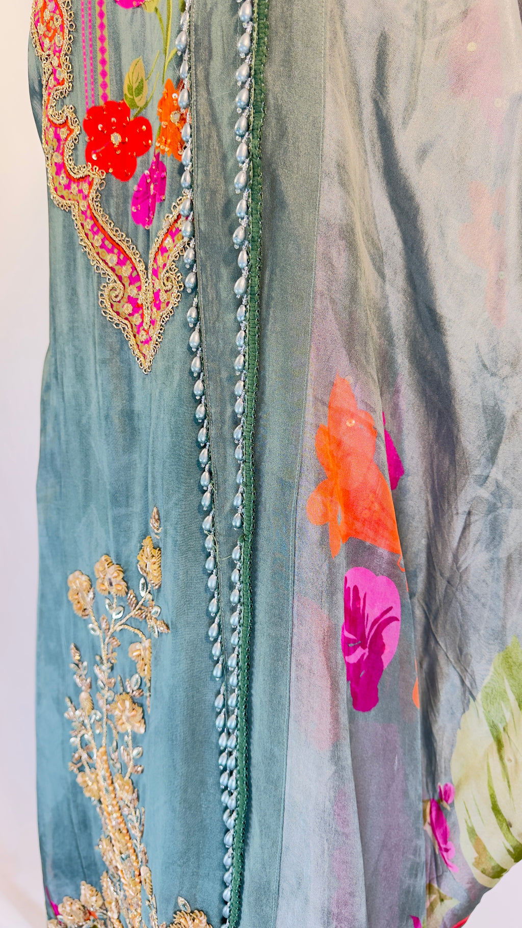 Dusty Blue Floral Embroidered Coord Set with Dupatta