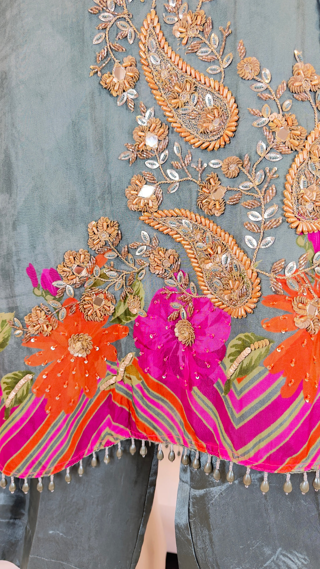 Dusty Blue Floral Embroidered Coord Set with Dupatta