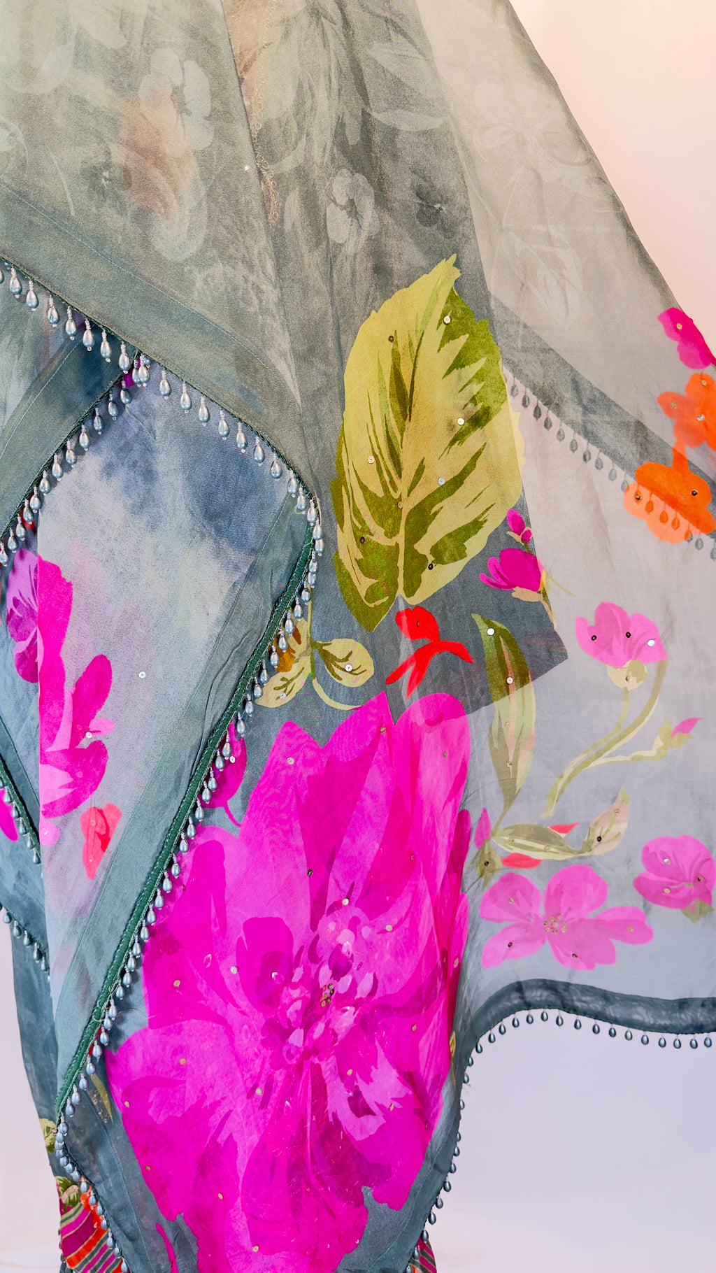 Dusty Blue Floral Embroidered Coord Set with Dupatta