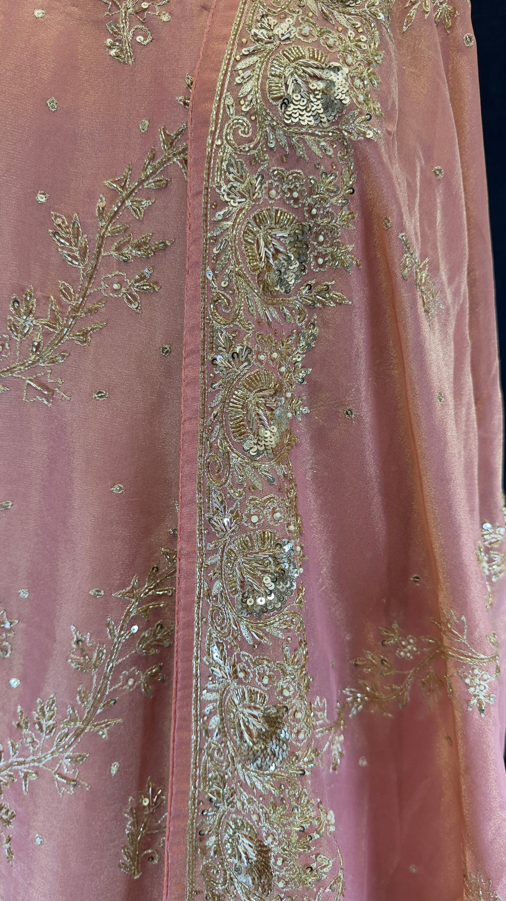 Peachy Pink Flowy Pure Shimmer Silk Sharara Set