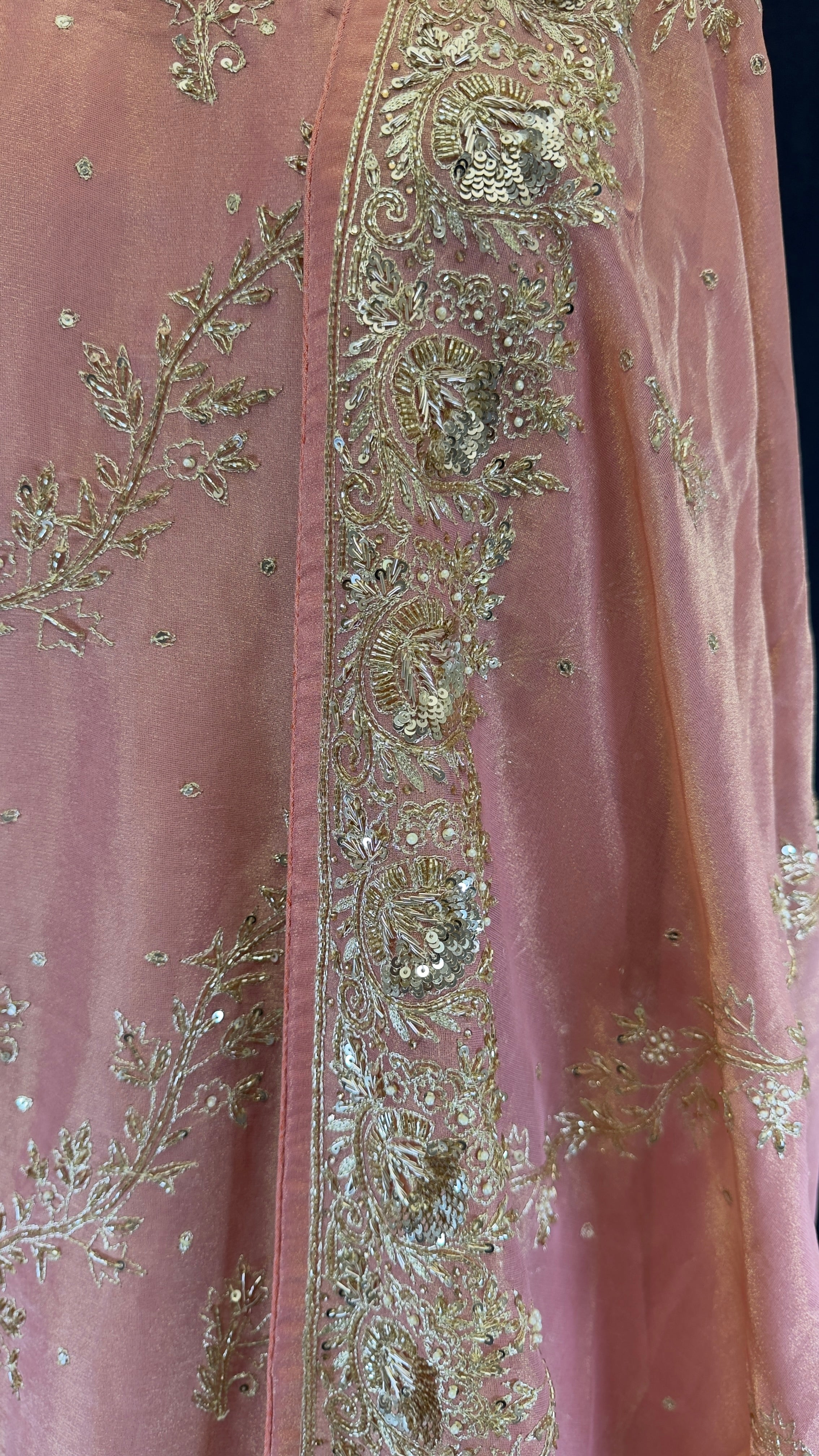 Peachy Pink Flowy Pure Shimmer Silk Sharara Set