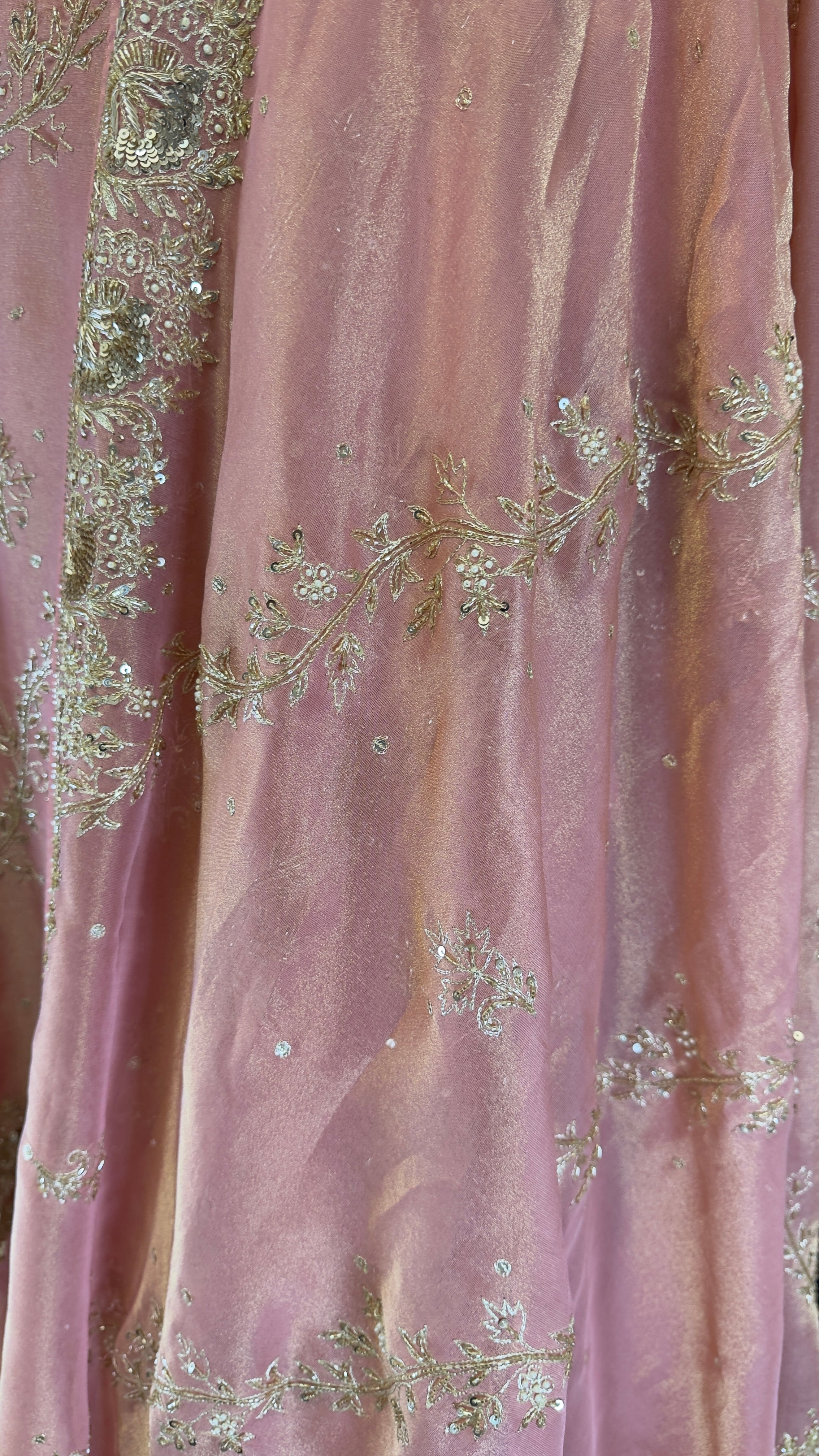 Peachy Pink Flowy Pure Shimmer Silk Sharara Set