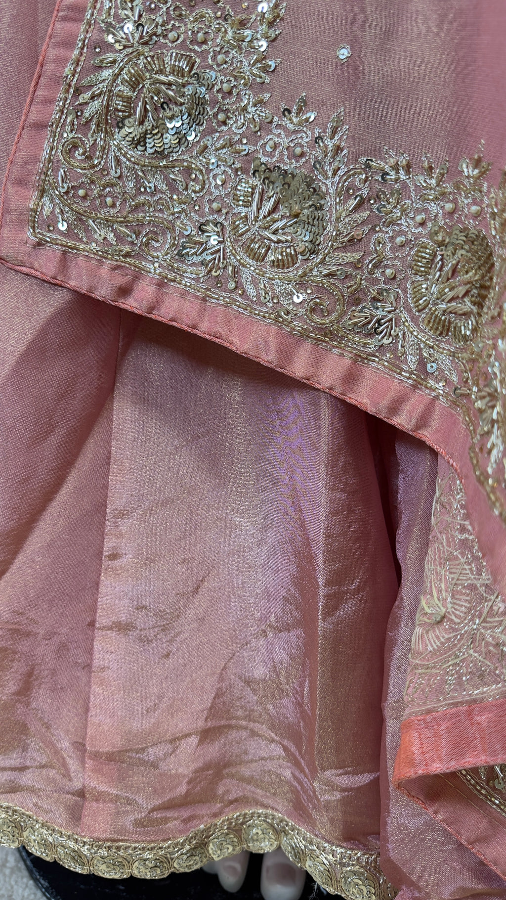 Peachy Pink Flowy Pure Shimmer Silk Sharara Set