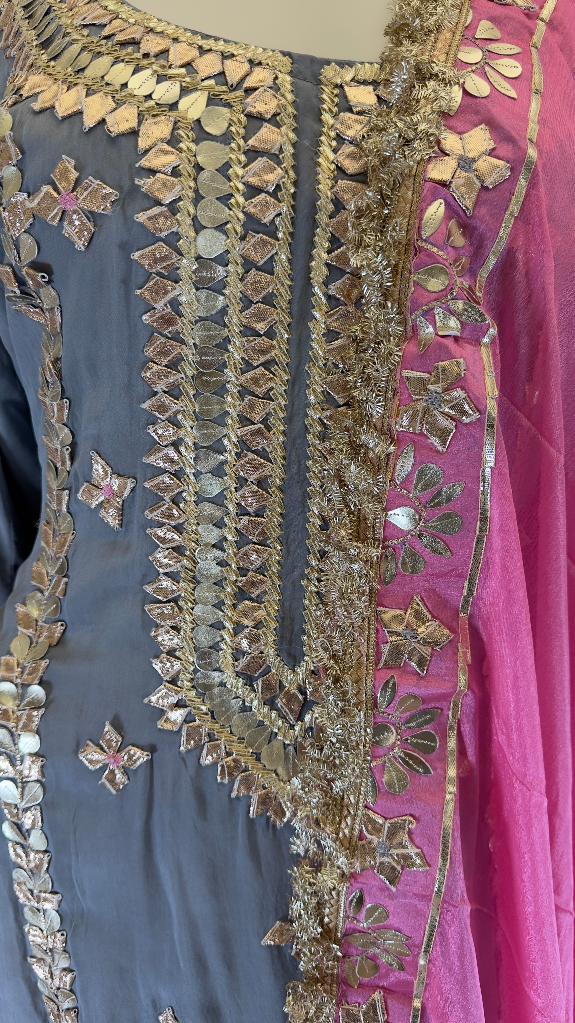 Soft Grey & Gulabi Pink Pure Upaada Silk Sharara Set