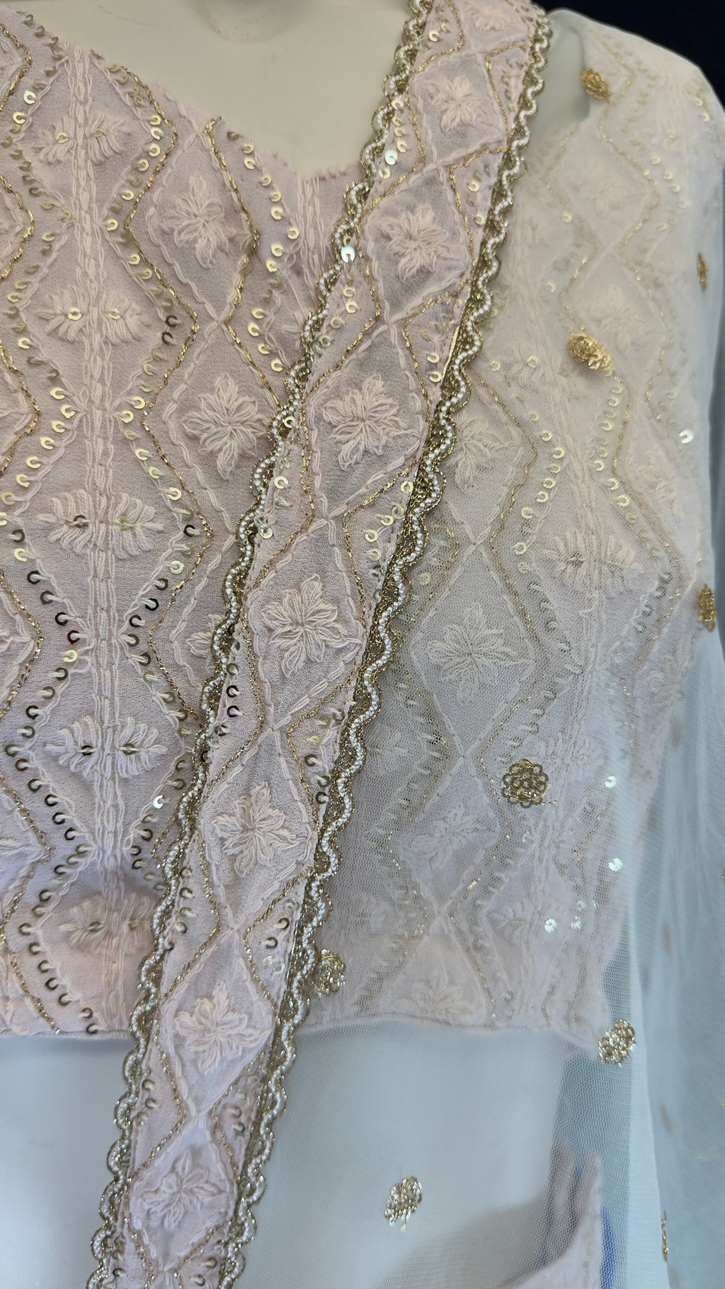 Baby Pink Lehenga with Firozi Net Sequin Dupatta