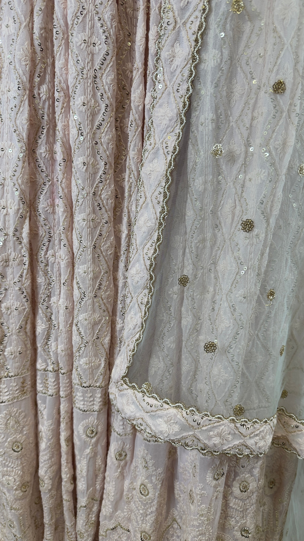 Baby Pink Lehenga with Firozi Net Sequin Dupatta