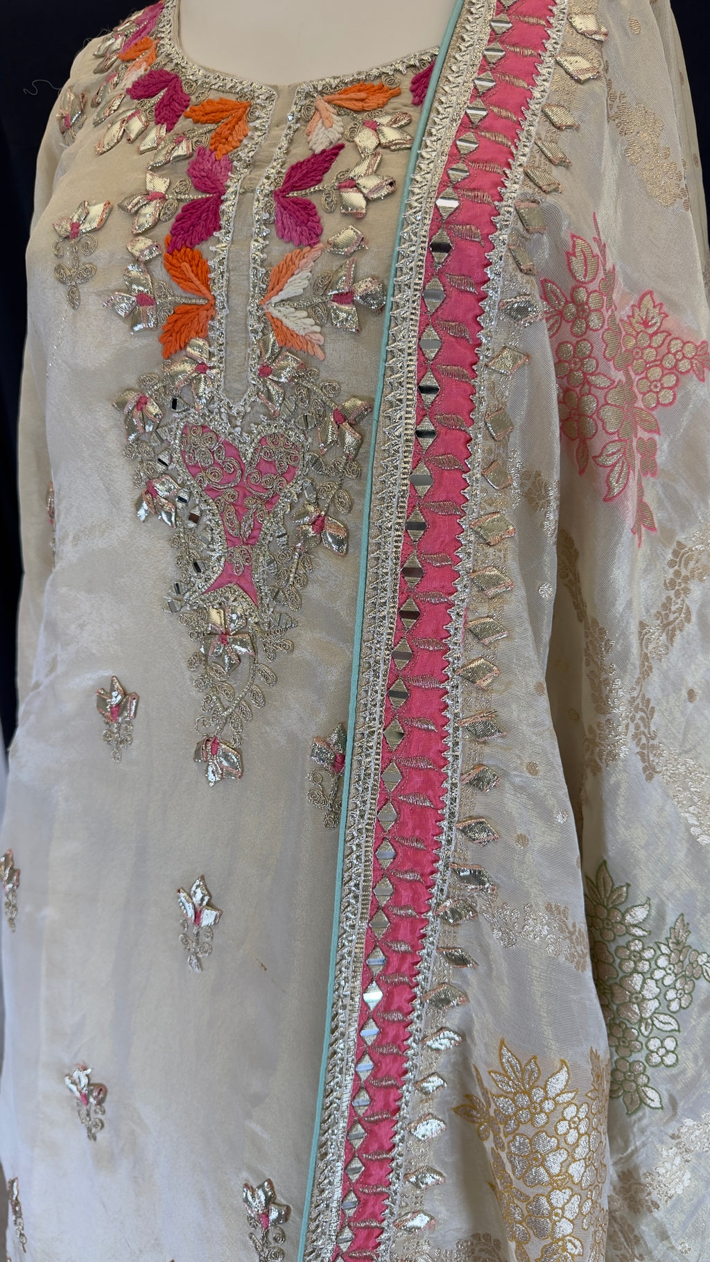 Creme Beige Gold Pure Shimmer Silk Palazo & Straight Pants Set