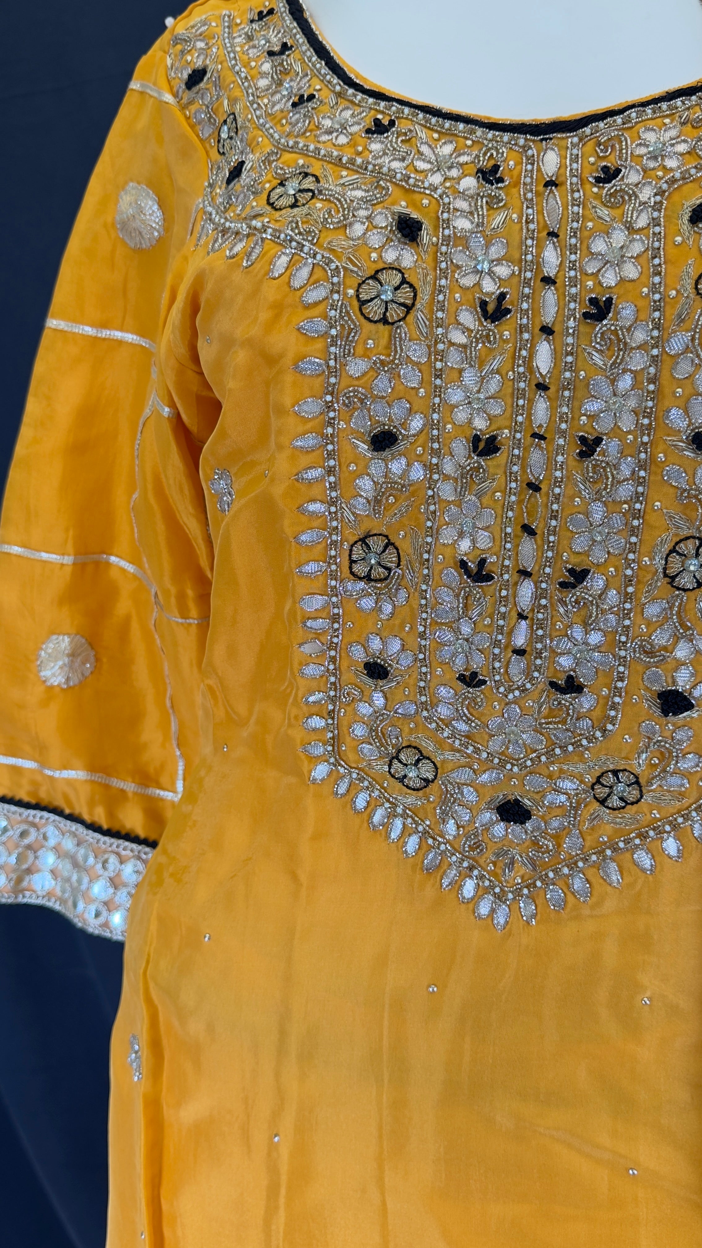 Mustard Amber Yellow Pure Upada Silk Gotta Patti 3-Piece Palazo Set
