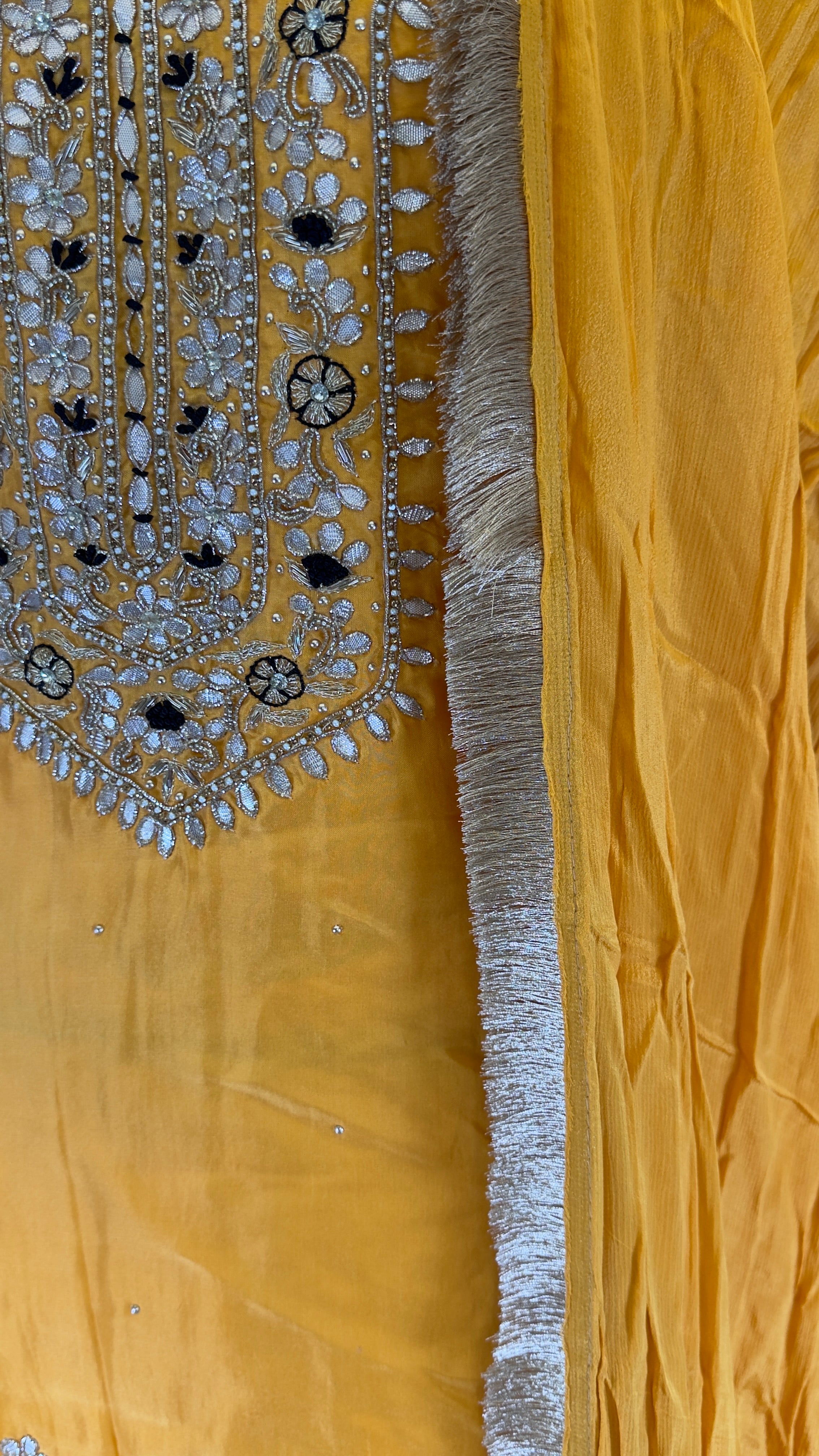 Mustard Amber Yellow Pure Upada Silk Gotta Patti 3-Piece Palazo Set