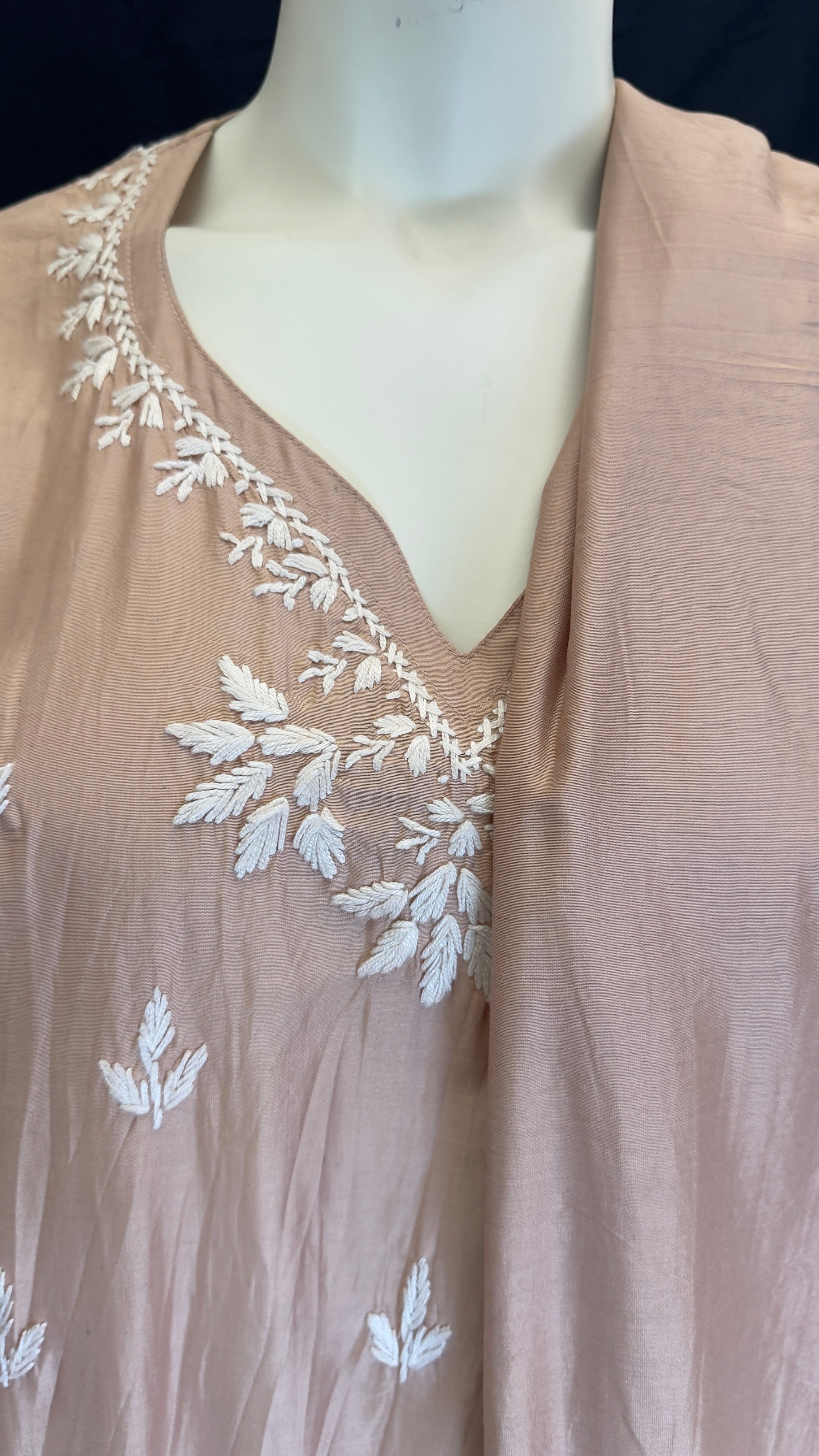 Dusty Blush Pink Rose Gold Chanderi Cotton Silk Sharara Set with White Chikankari-Inspired Embroidery