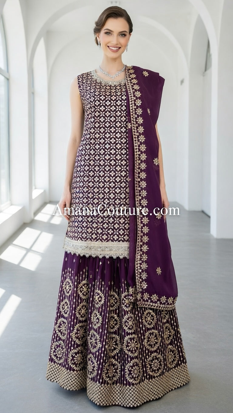 Burgundy Bliss Georgette Sharara Set