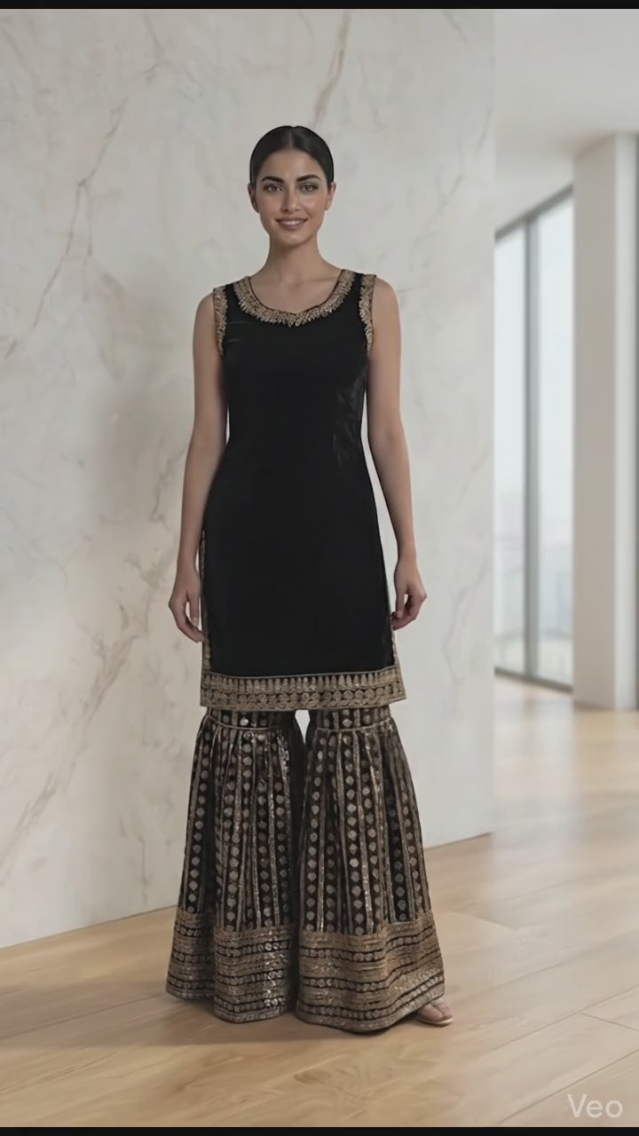 Exquisite Sharara Set in Black Color