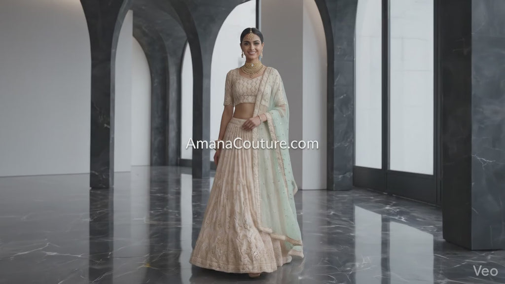 Baby Pink Lehenga with Firozi Net Sequin Dupatta