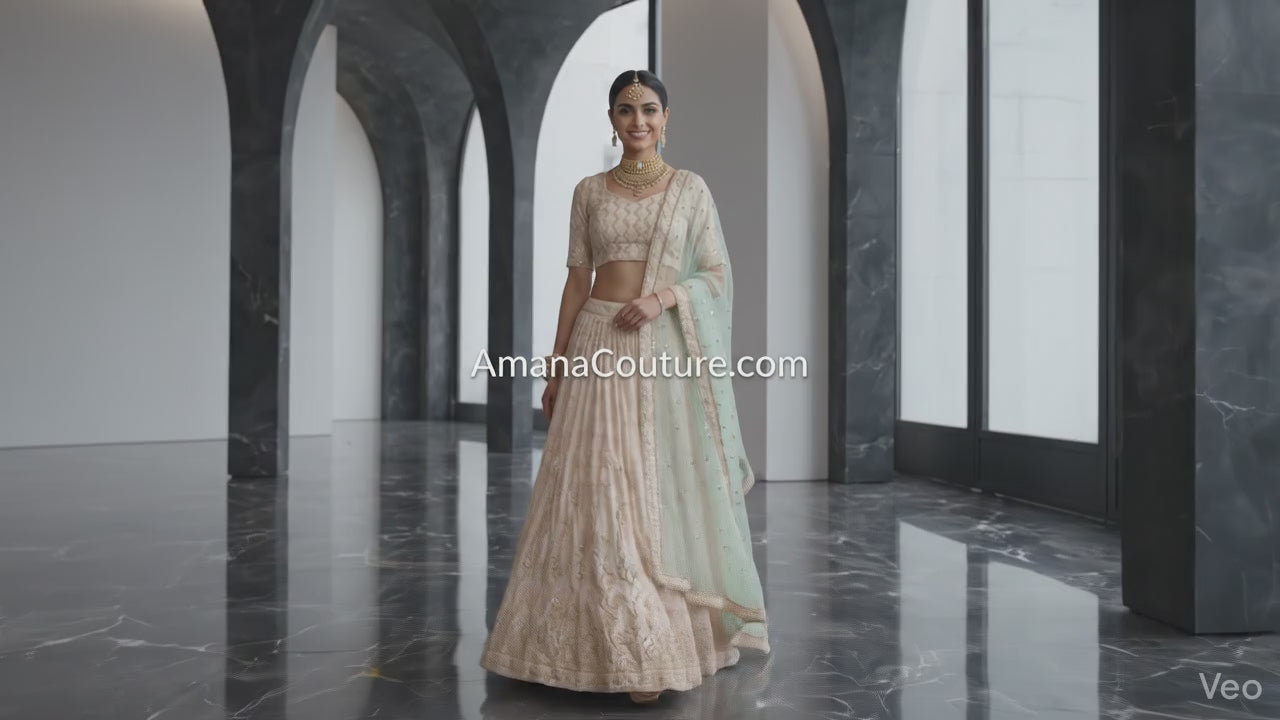 Baby Pink Lehenga with Firozi Net Sequin Dupatta