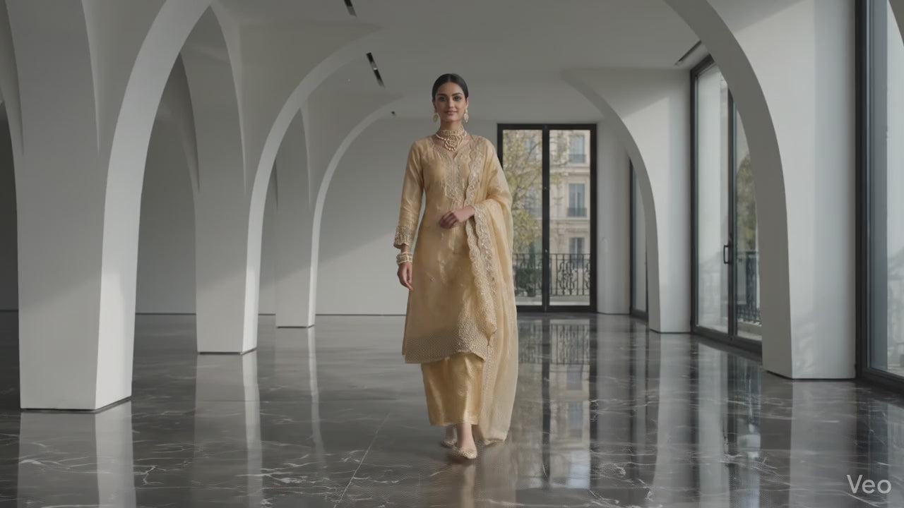 Shimmer Golden Palazzo Outfit | Plus Size Party & Wedding Wear