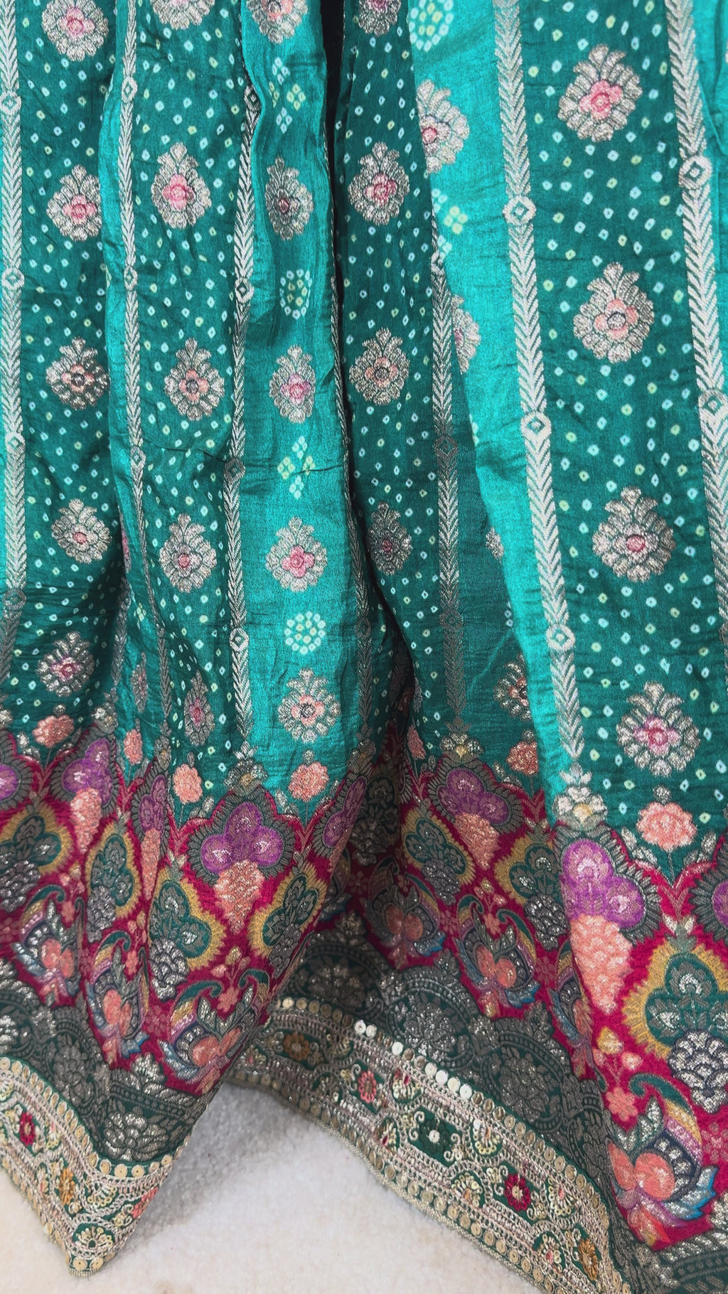 Dark Green Pure Chinon Silk Digital Print 3-Piece Lehenga Set