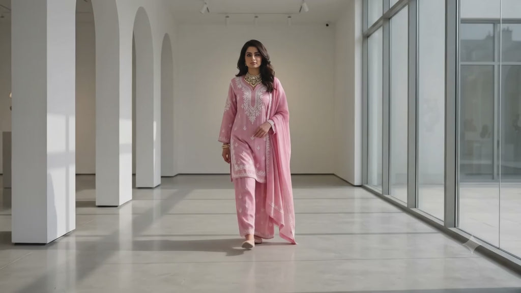 Soft Light Pink / Blush Pink Chanderi Cotton Silk Sharara Set