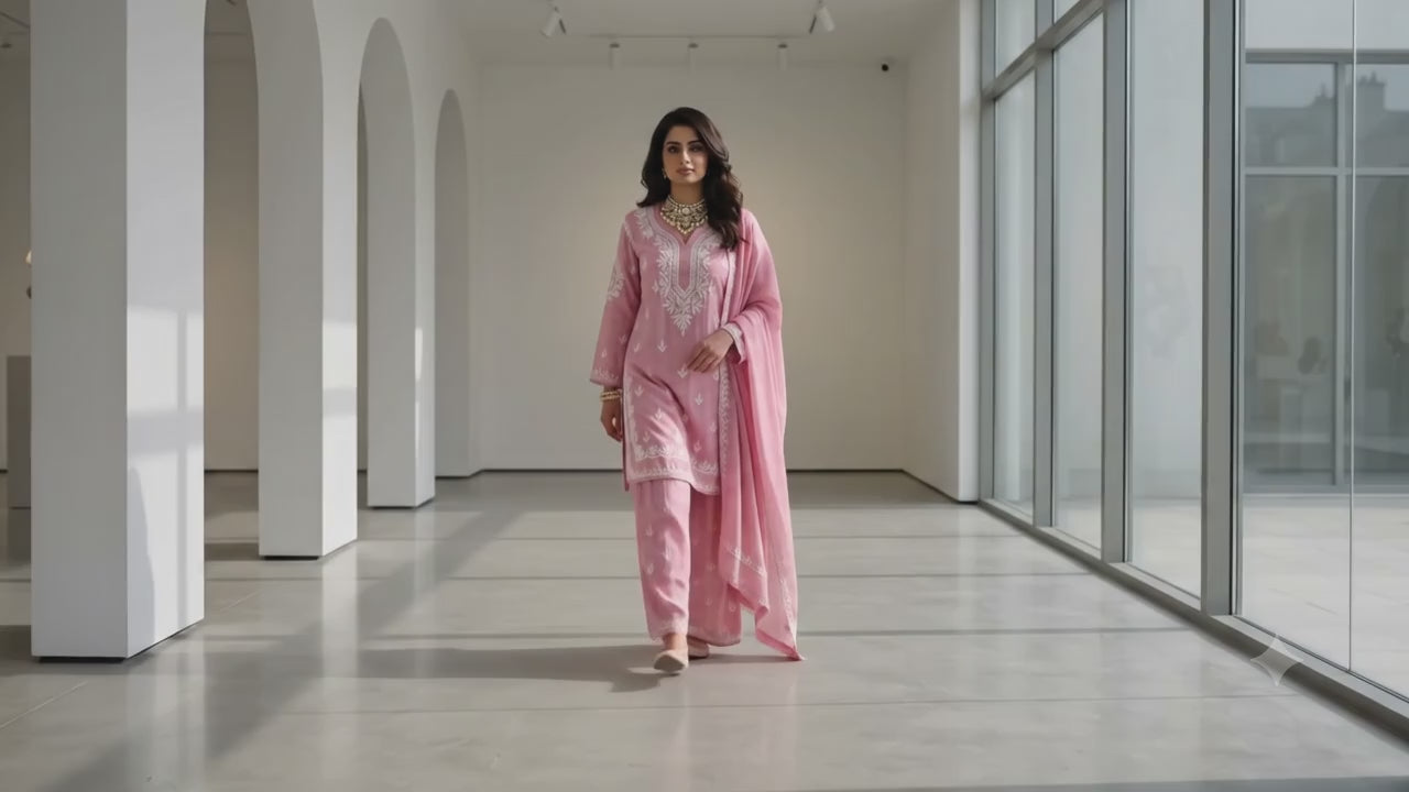 Soft Light Pink / Blush Pink Chanderi Cotton Silk Sharara Set
