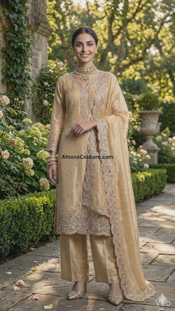 Shimmer Golden Palazzo Outfit | Plus Size Party & Wedding Wear