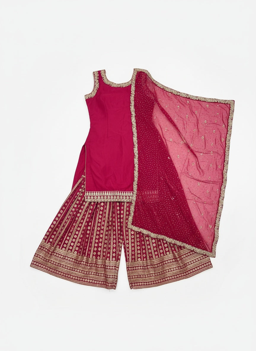 Deep Red Designer Sharara with Beautiful Back Neck Style