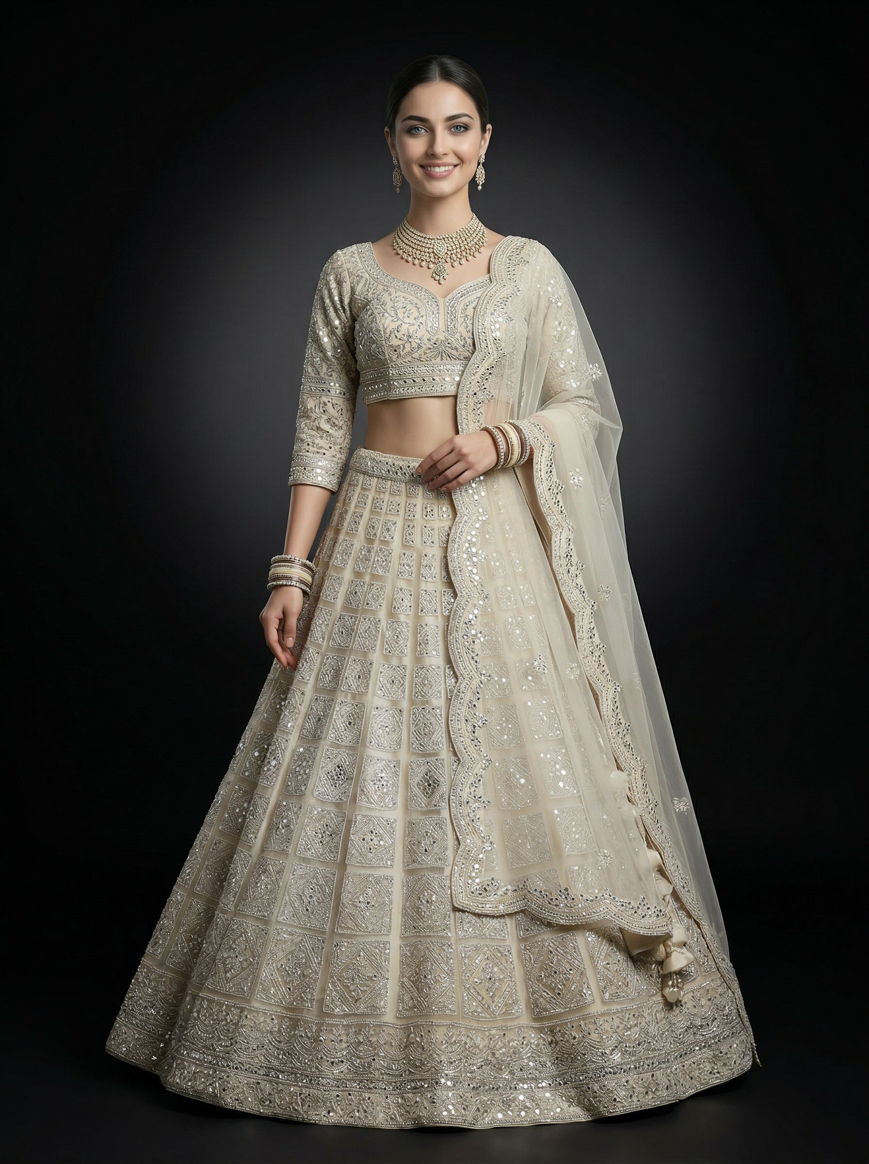 Light Beige Bridal Lehenga with Handwork Embroidery