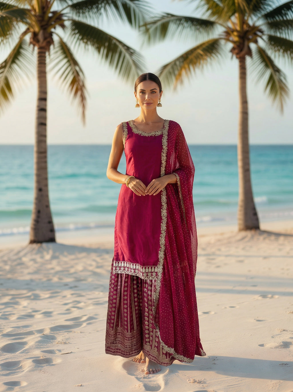 Deep Red Designer Sharara with Beautiful Back Neck Style