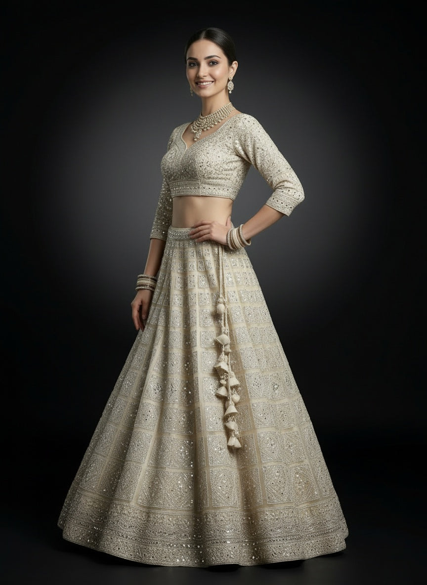 Light Beige Bridal Lehenga with Handwork Embroidery