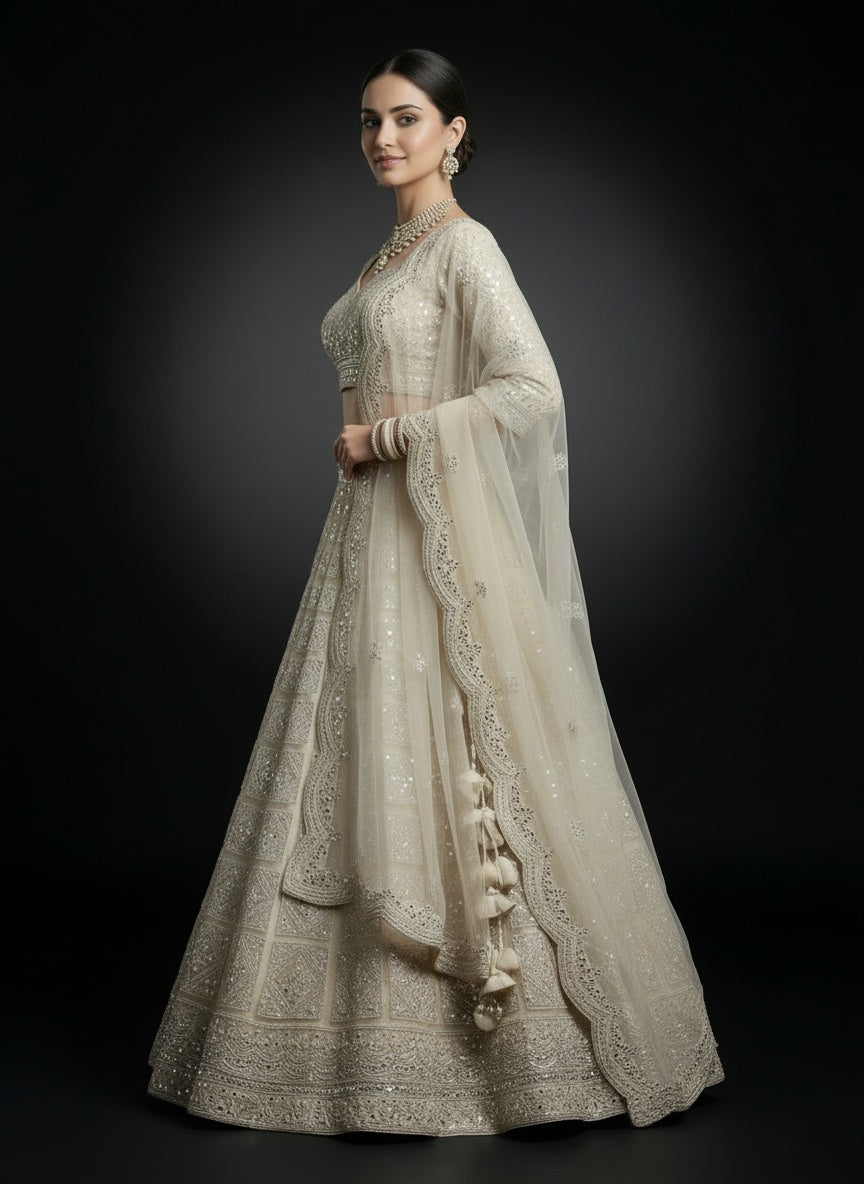 Light Beige Bridal Lehenga with Handwork Embroidery