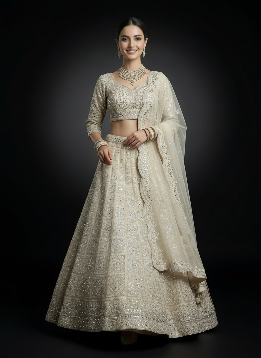Light Beige Bridal Lehenga with Handwork Embroidery