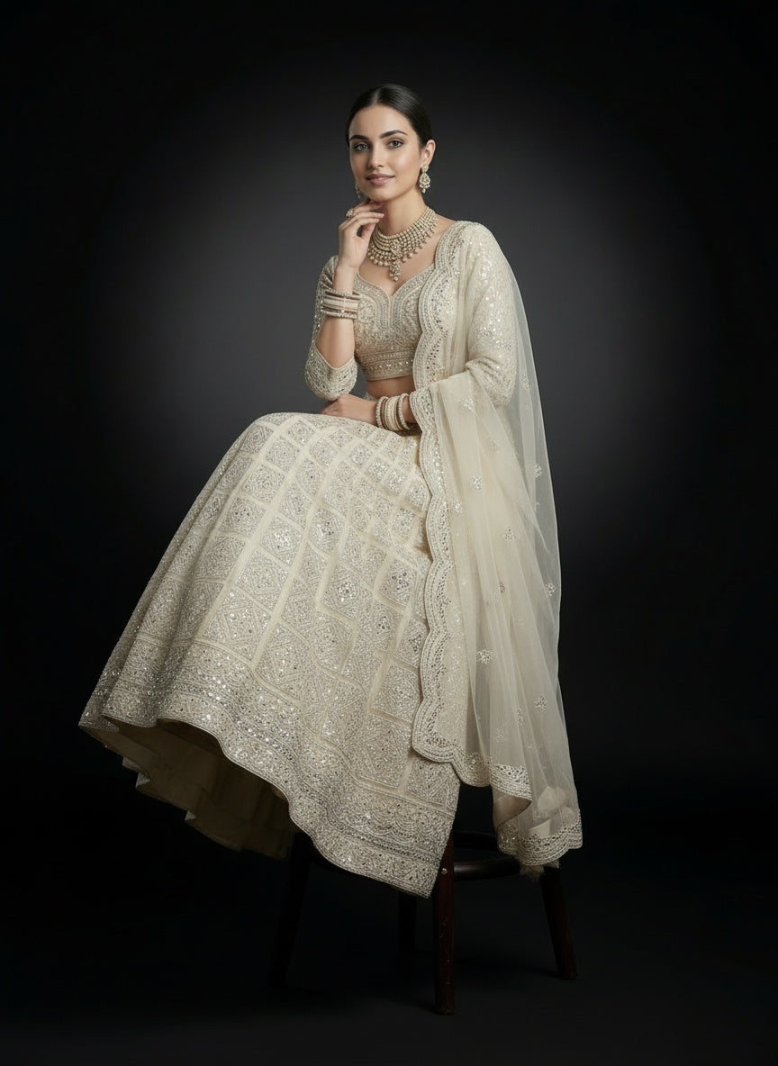 Light Beige Bridal Lehenga with Handwork Embroidery