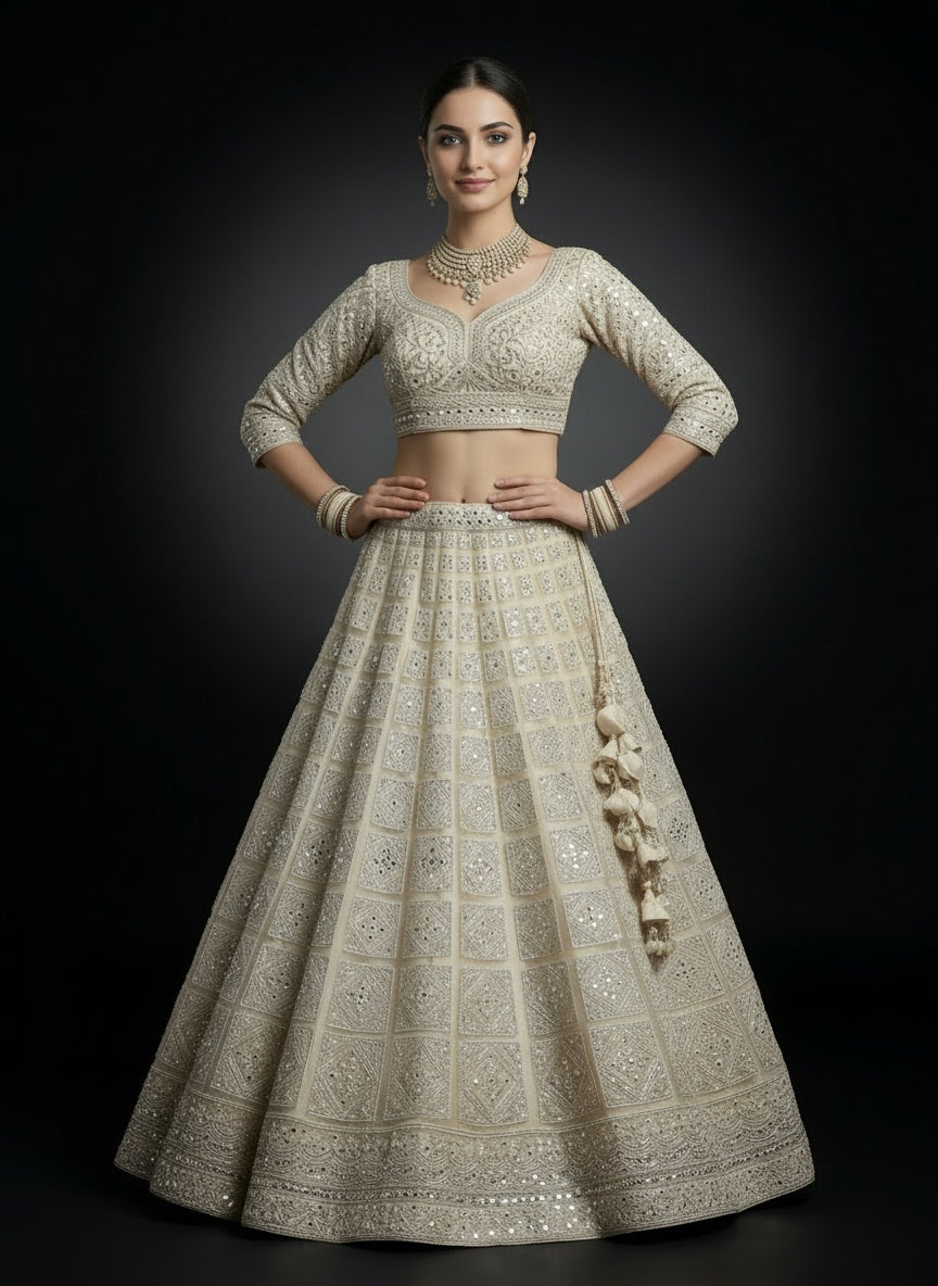 Light Beige Bridal Lehenga with Handwork Embroidery