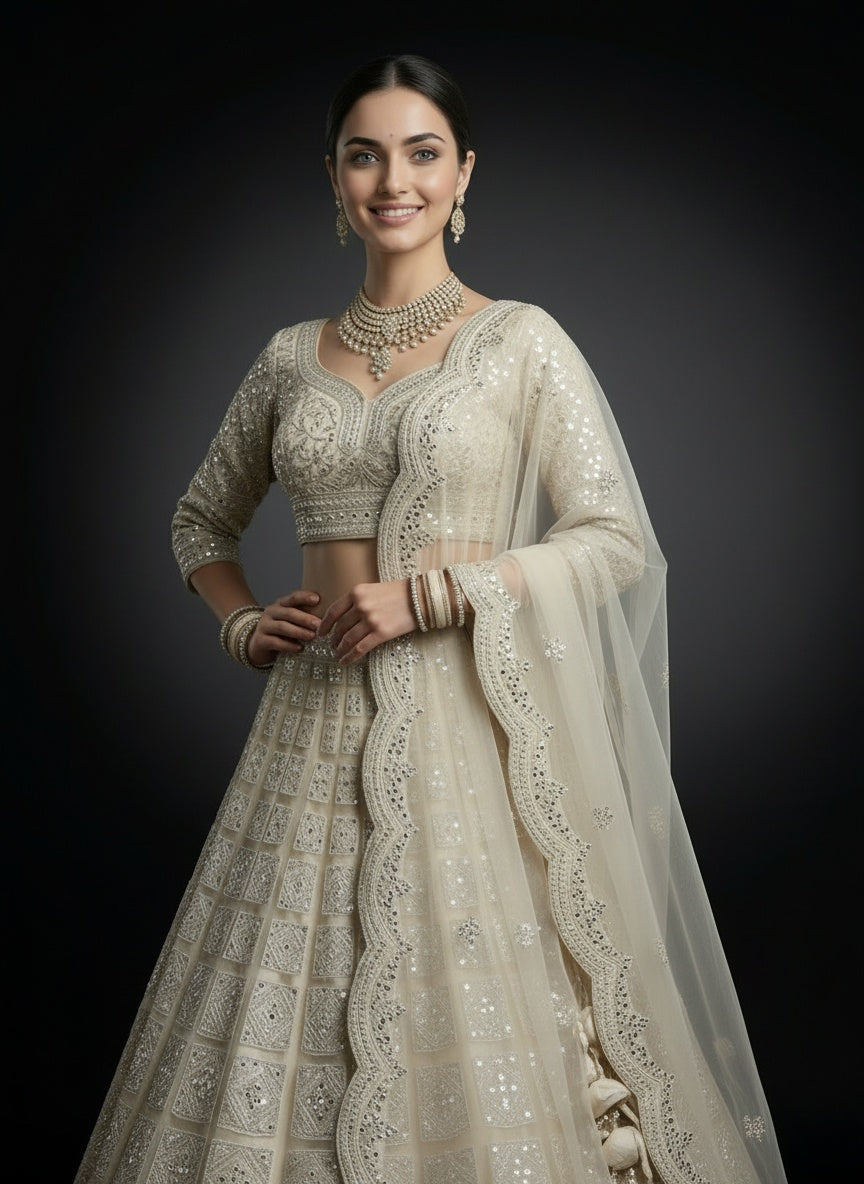 Light Beige Bridal Lehenga with Handwork Embroidery